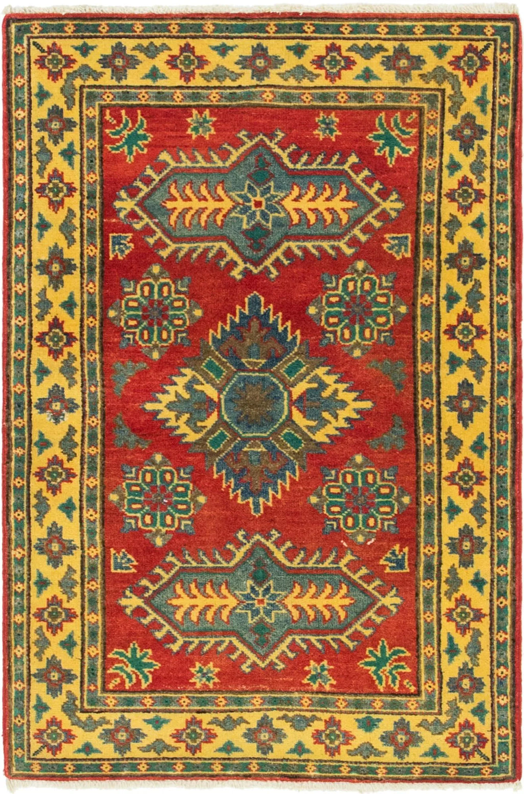 Red & Yellow Color Kazak Hand-Knotted Wool Rug