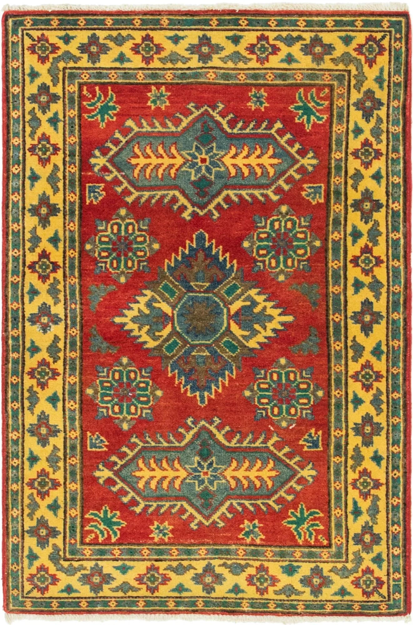 Red & Yellow Color Kazak Hand-Knotted Wool Rug