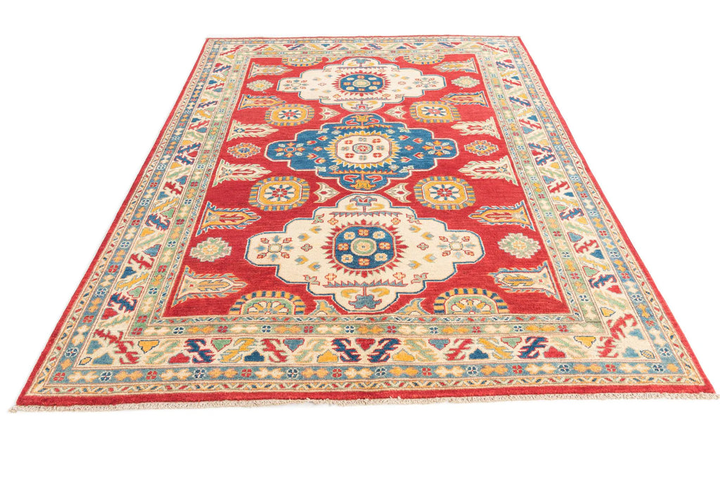 Red & Yellow Color Kazak Hand-Knotted Wool Rug
