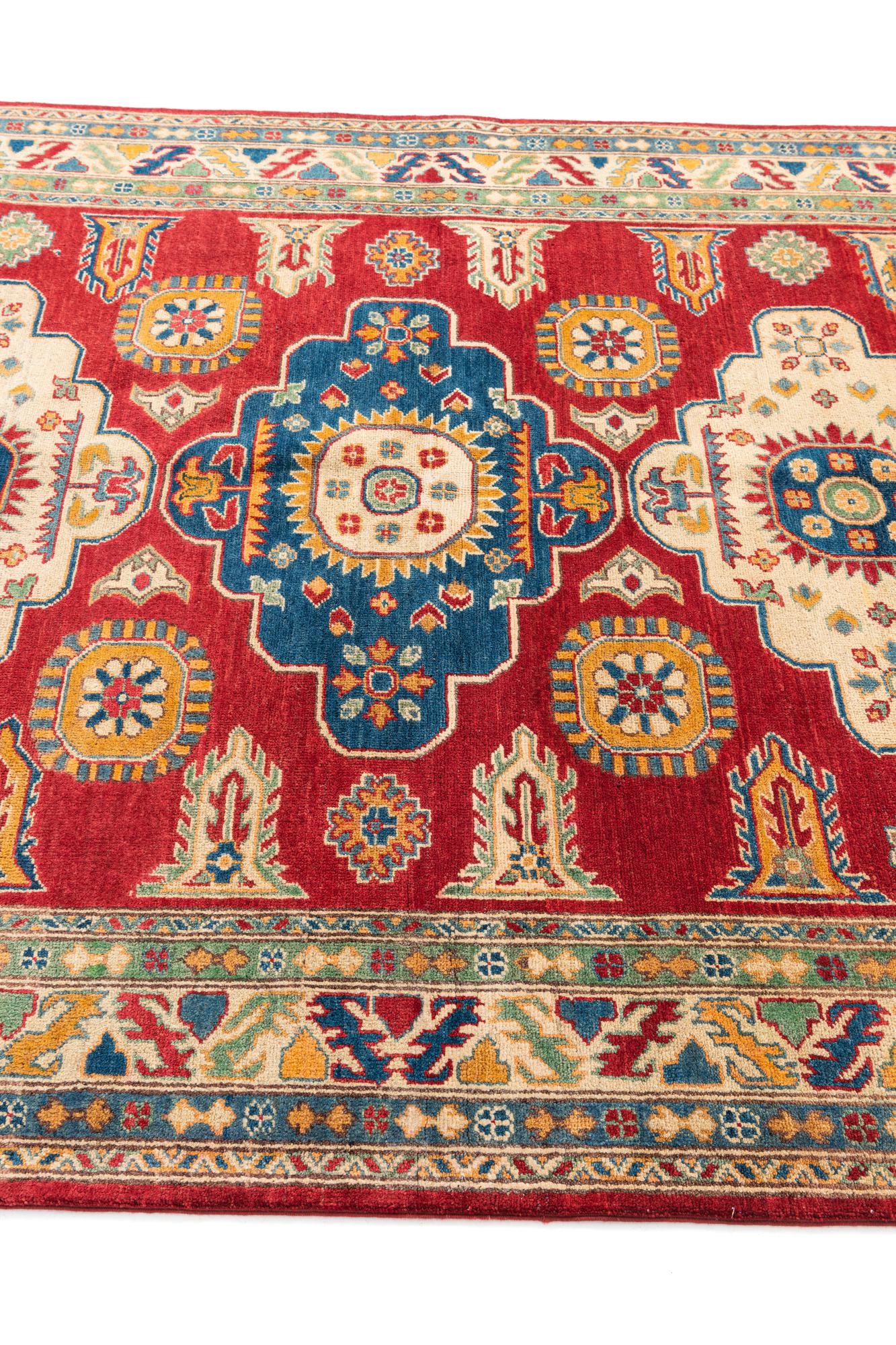 Red & Yellow Color Kazak Hand-Knotted Wool Rug