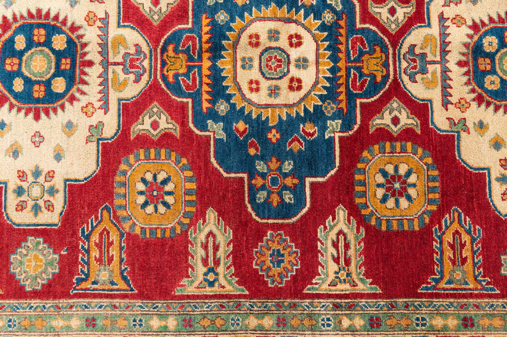 Red & Yellow Color Kazak Hand-Knotted Wool Rug