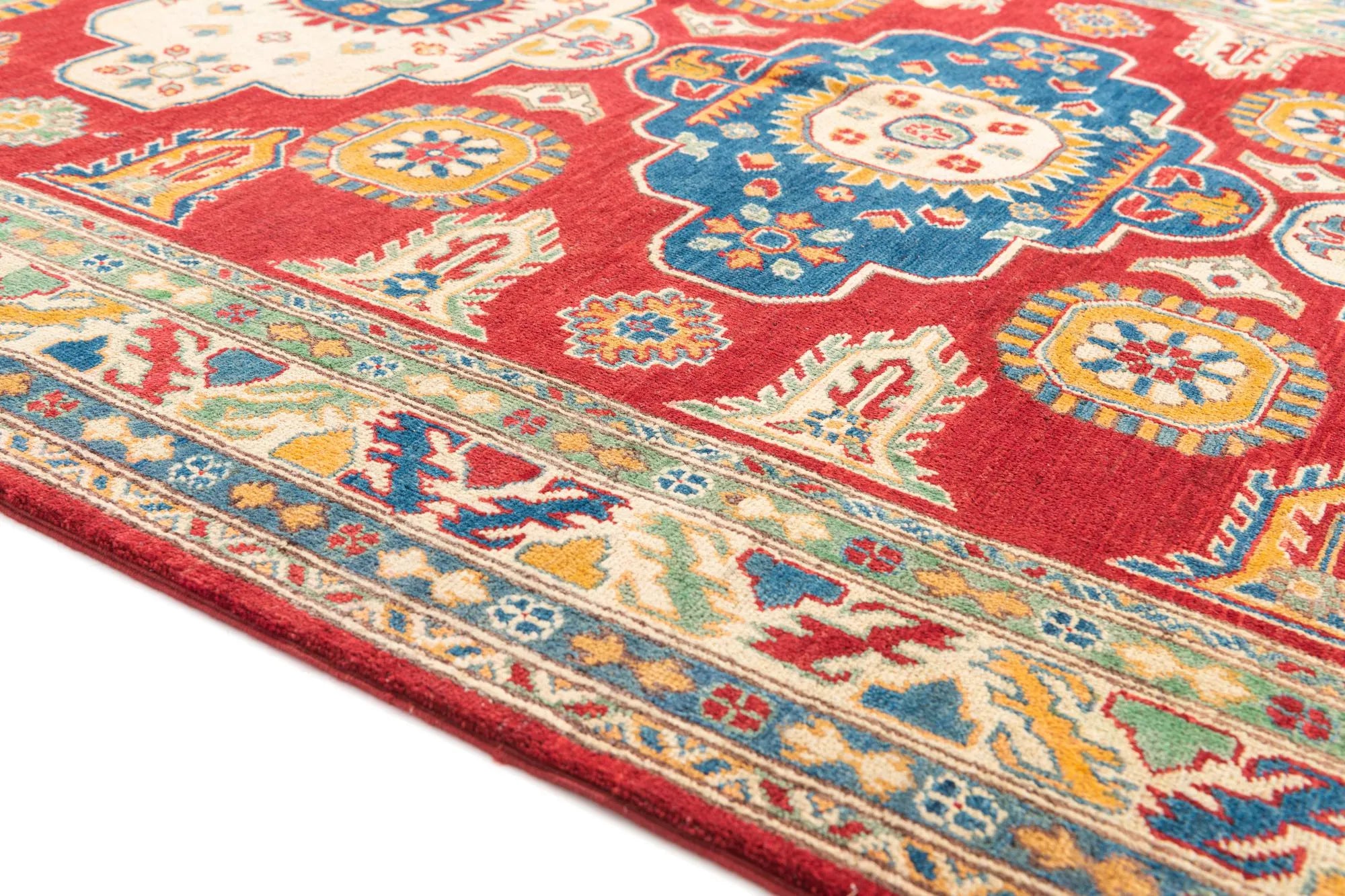 Red & Yellow Color Kazak Hand-Knotted Wool Rug