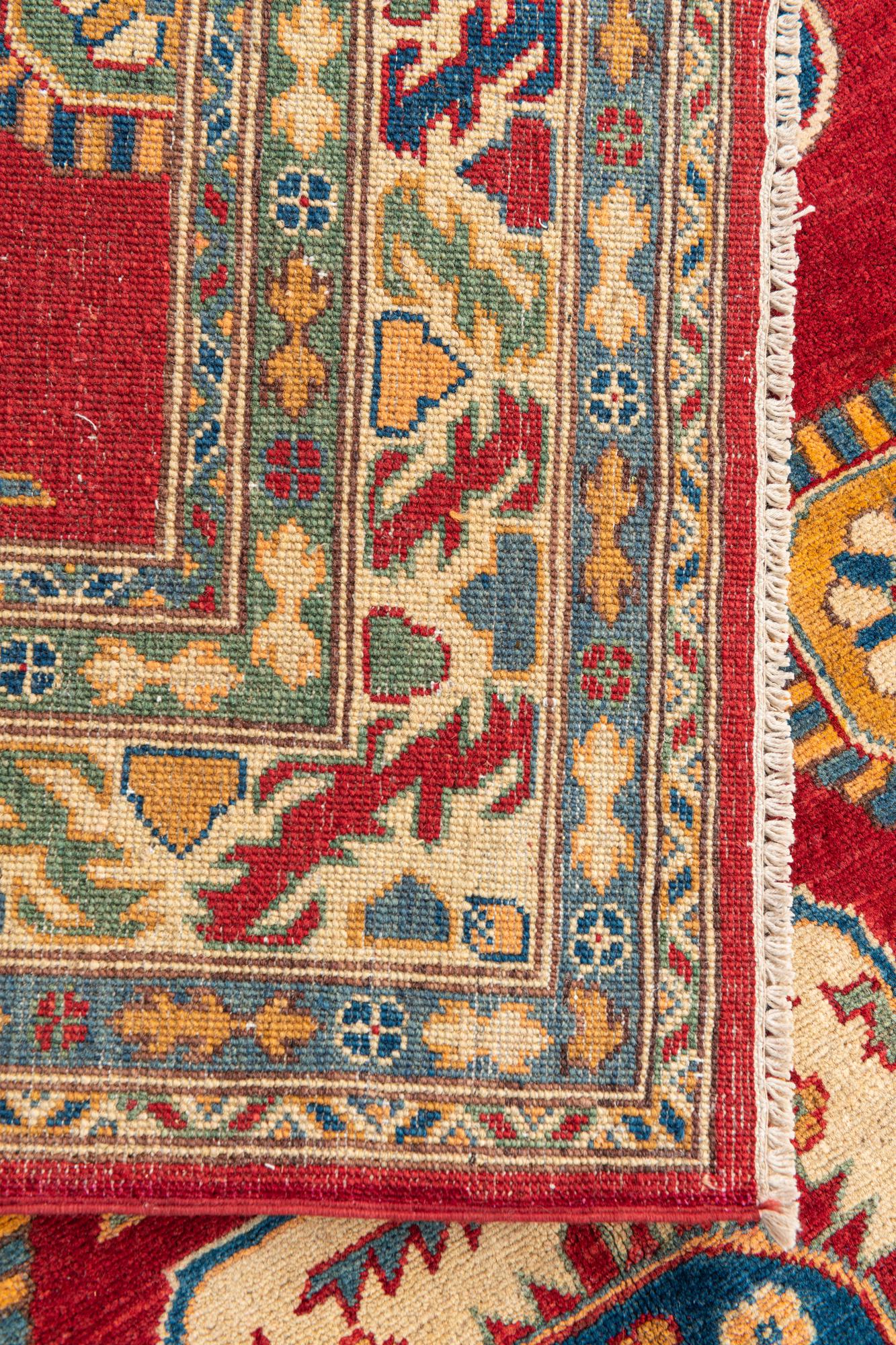 Red & Yellow Color Kazak Hand-Knotted Wool Rug