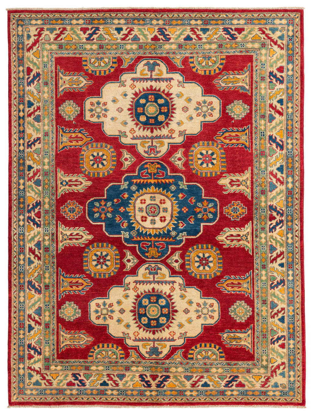 Red & Yellow Color Kazak Hand-Knotted Wool Rug