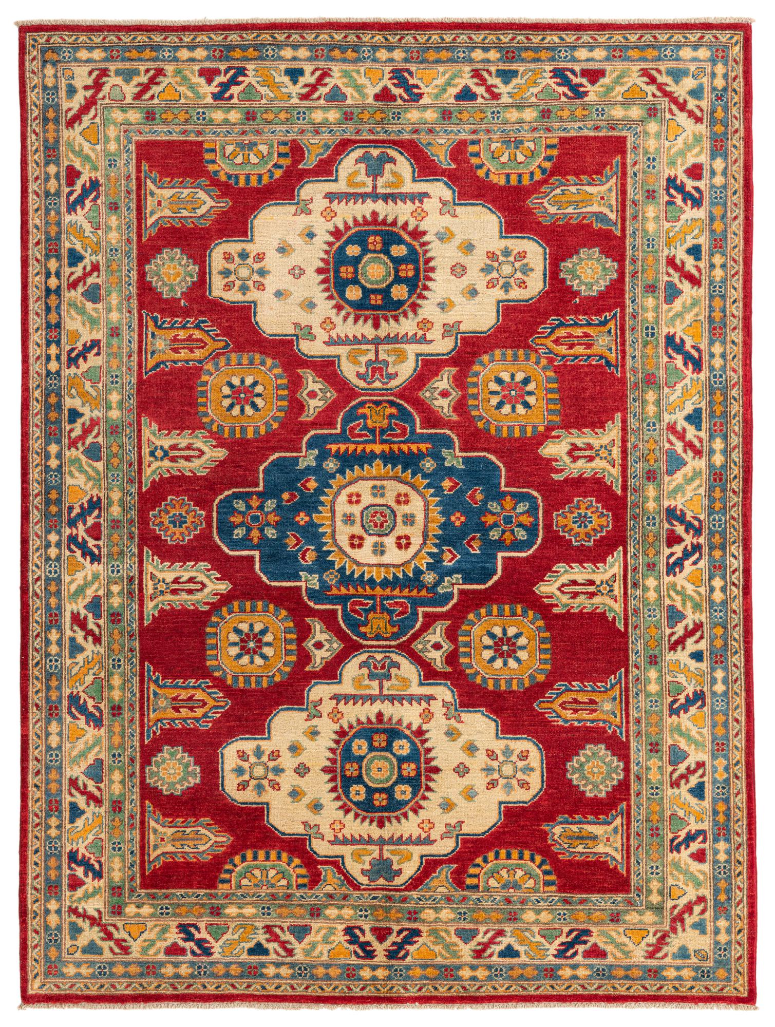 Red & Yellow Color Kazak Hand-Knotted Wool Rug