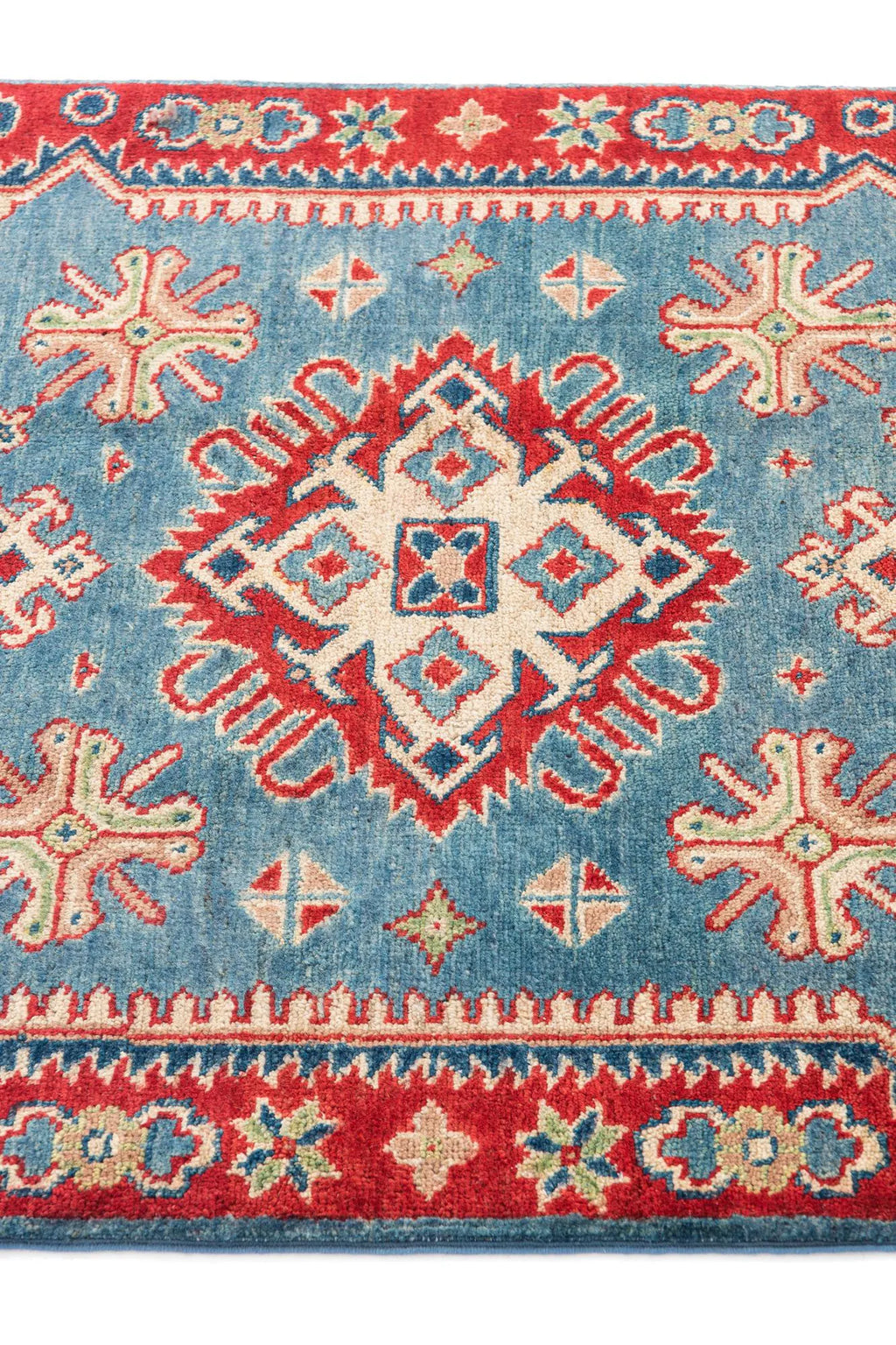 Blue & Red Color Kazak Hand-Knotted Wool Rug