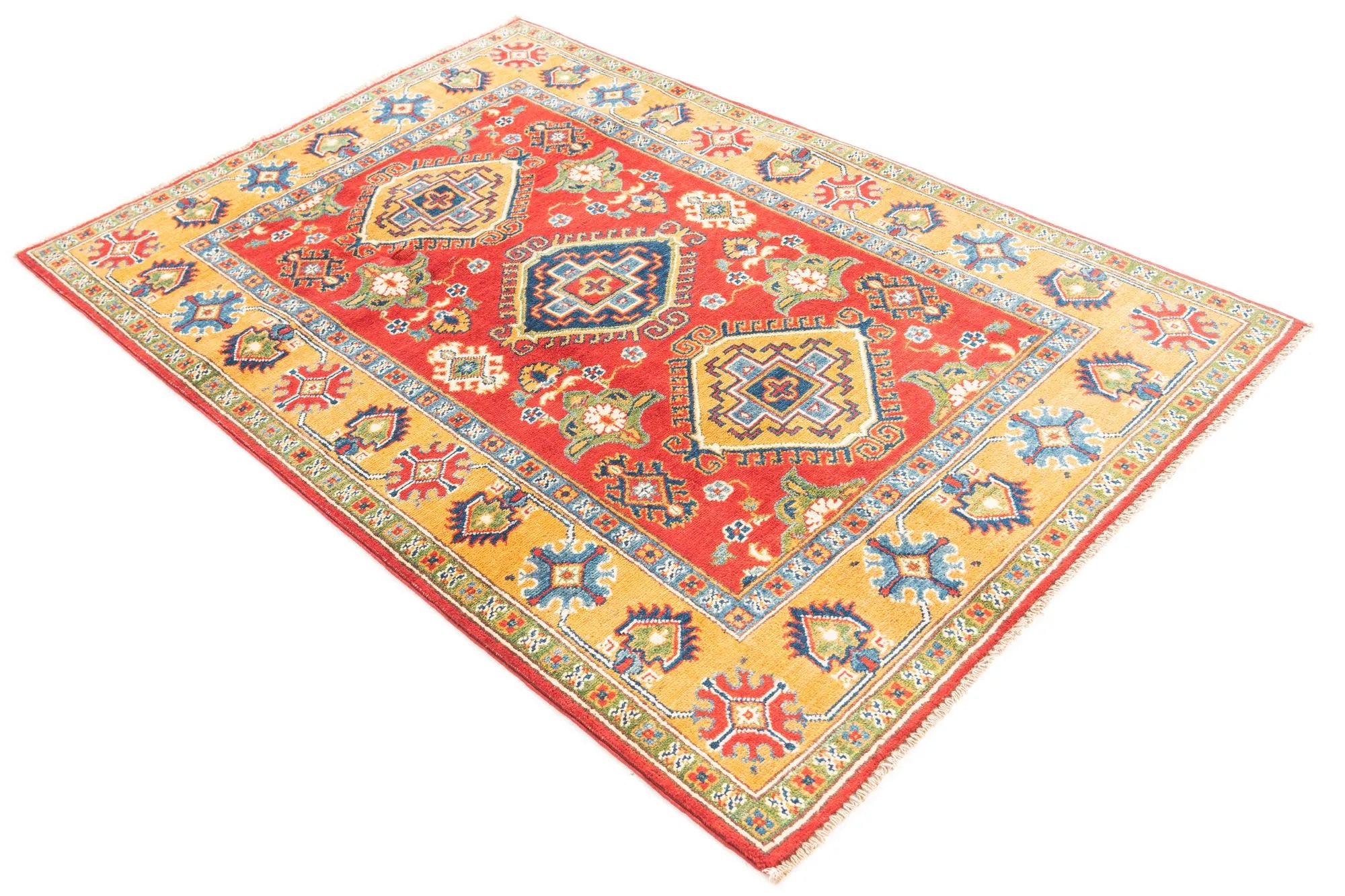 Red & Yellow Color Kazak Hand-Knotted Wool Rug