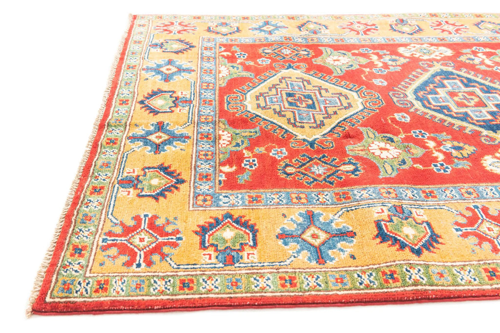 Red & Yellow Color Kazak Hand-Knotted Wool Rug