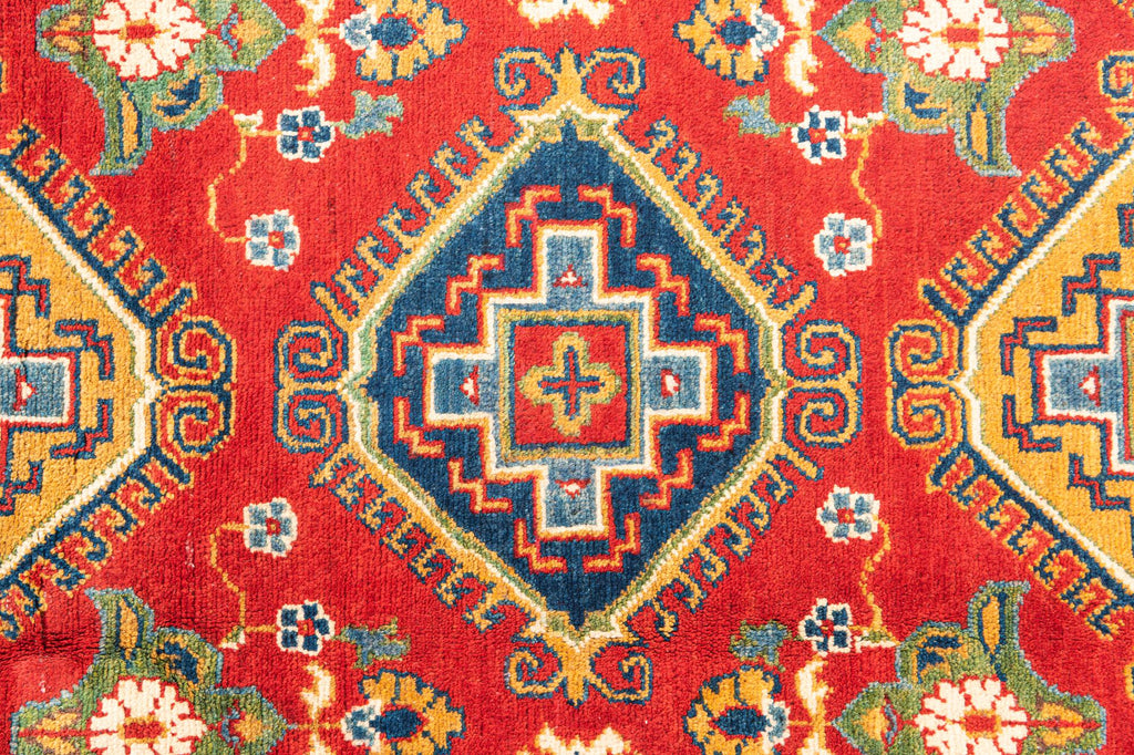 Red & Yellow Color Kazak Hand-Knotted Wool Rug