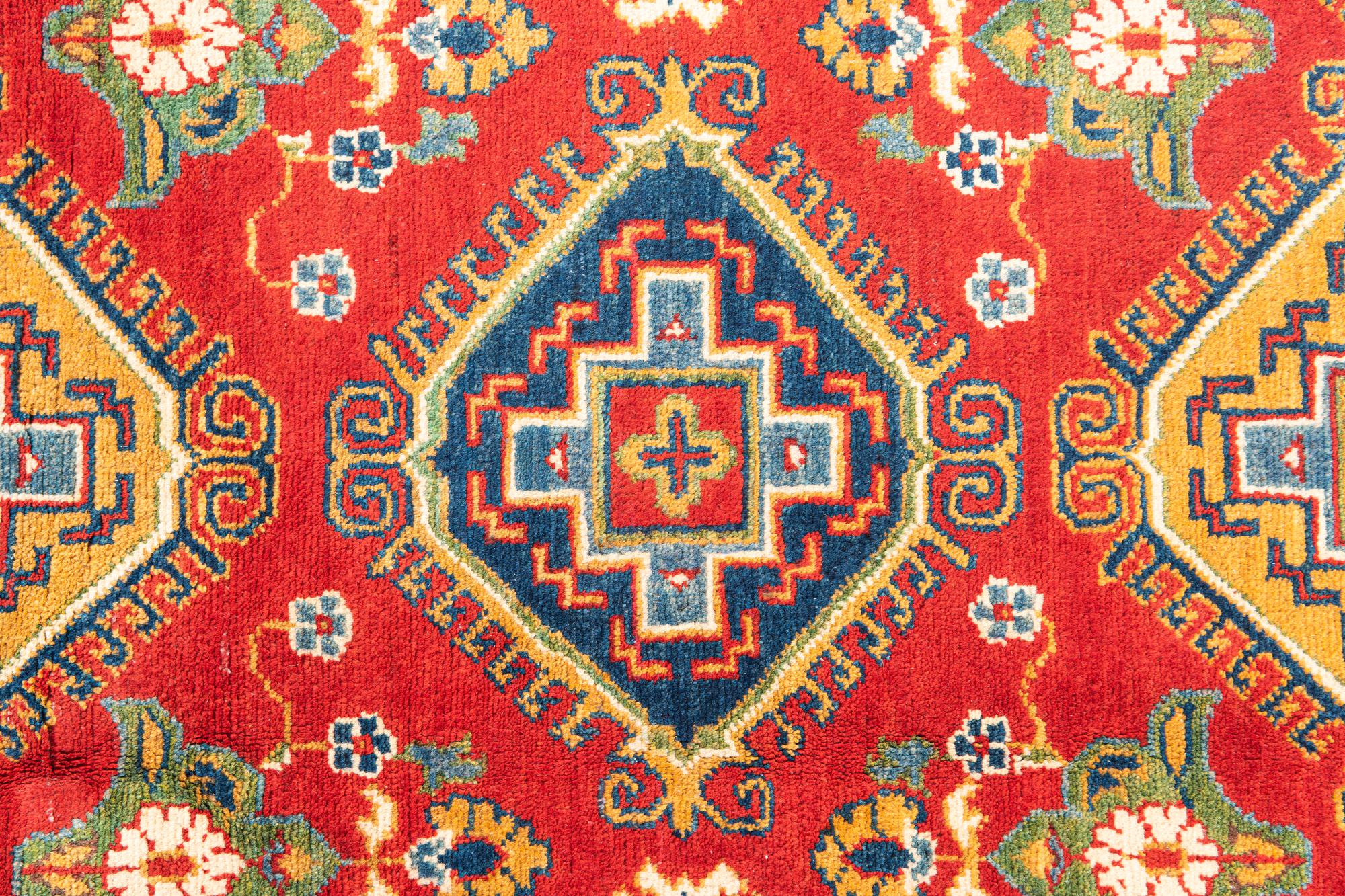 Red & Yellow Color Kazak Hand-Knotted Wool Rug