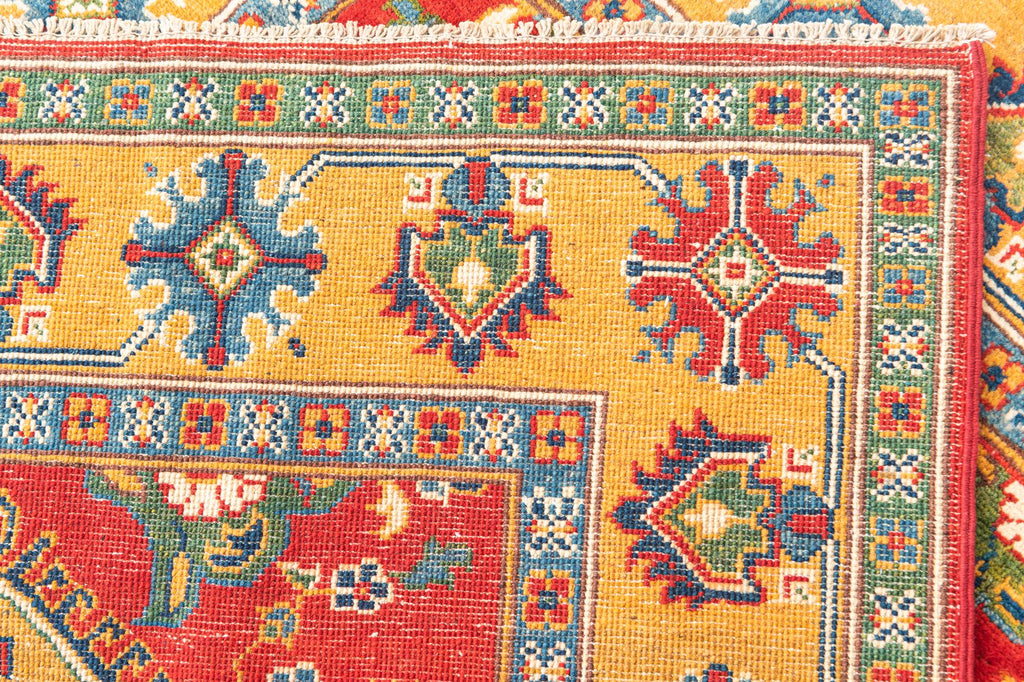 Red & Yellow Color Kazak Hand-Knotted Wool Rug