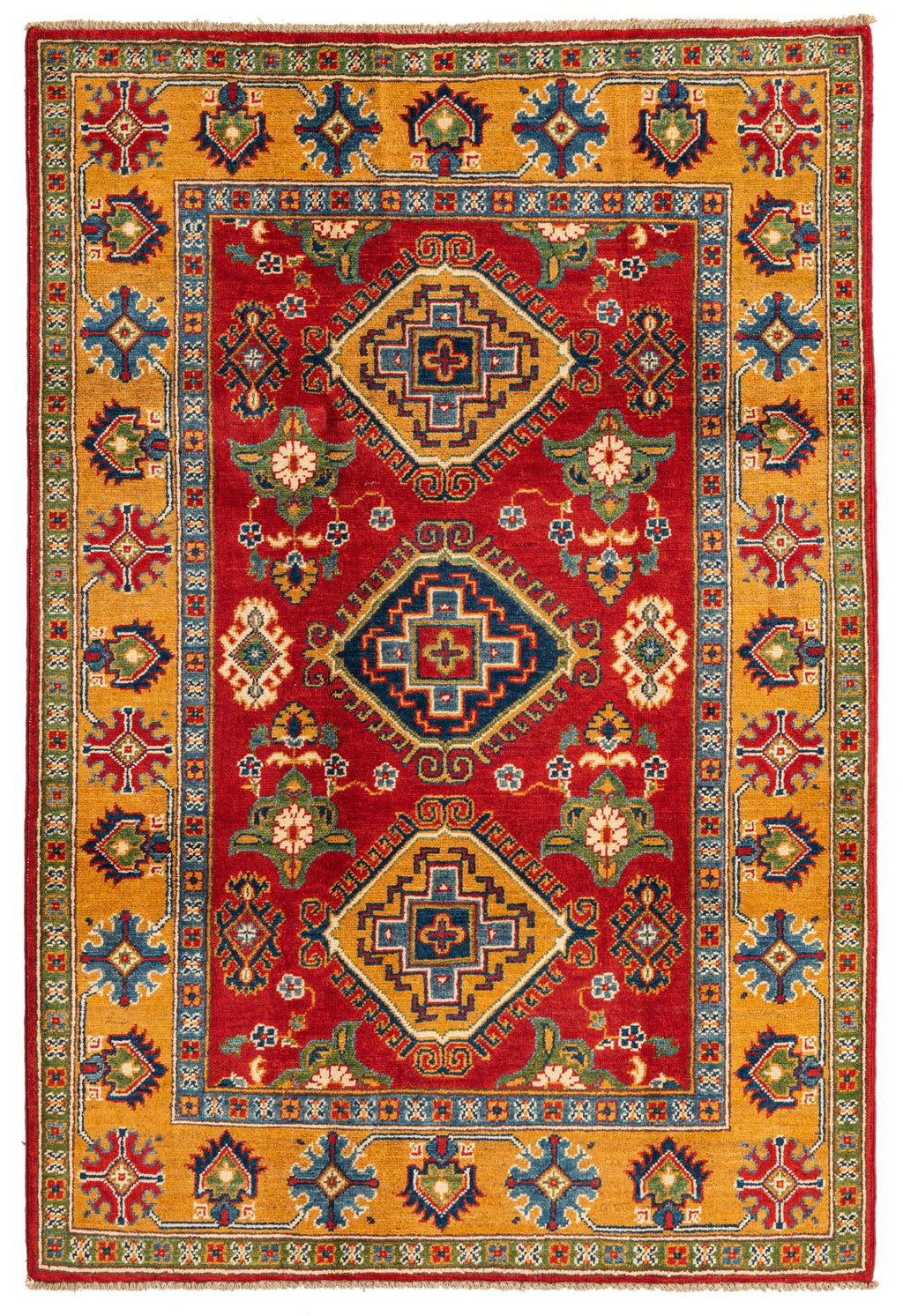 Red & Yellow Color Kazak Hand-Knotted Wool Rug