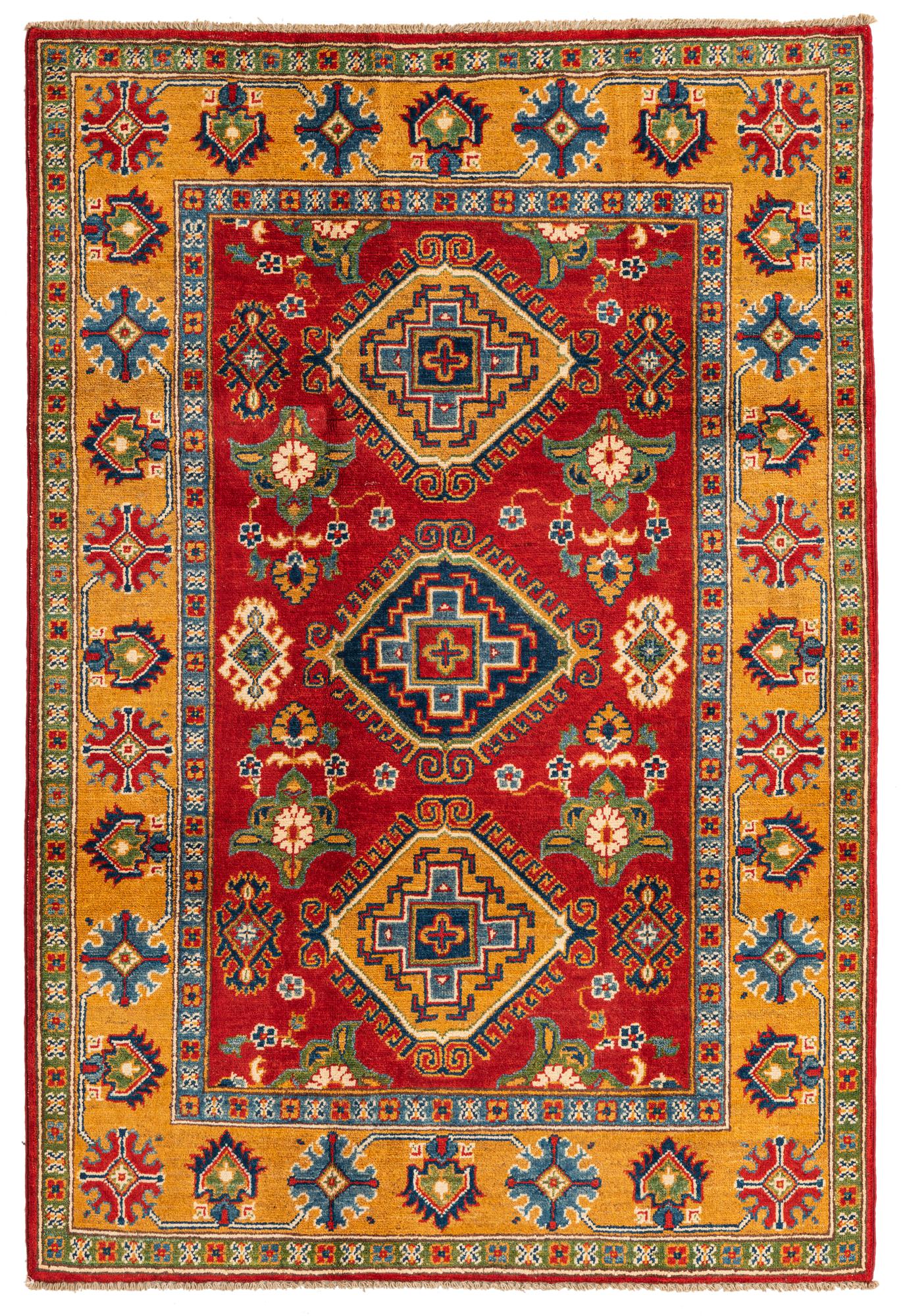 Red & Yellow Color Kazak Hand-Knotted Wool Rug