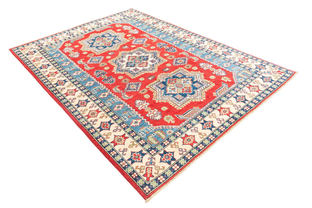 Red Color Kazak Hand-Knotted Wool Rug