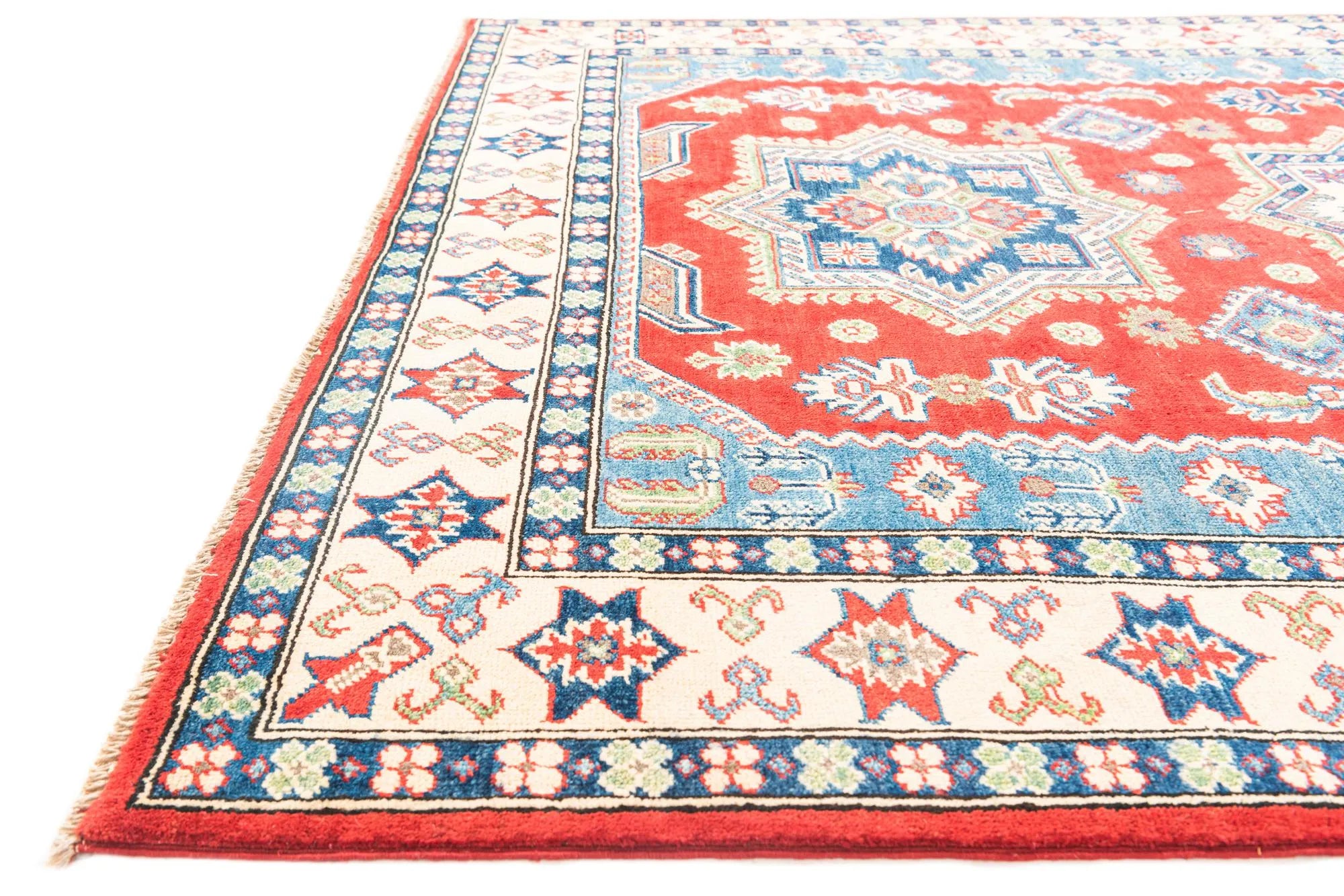 Red Color Kazak Hand-Knotted Wool Rug