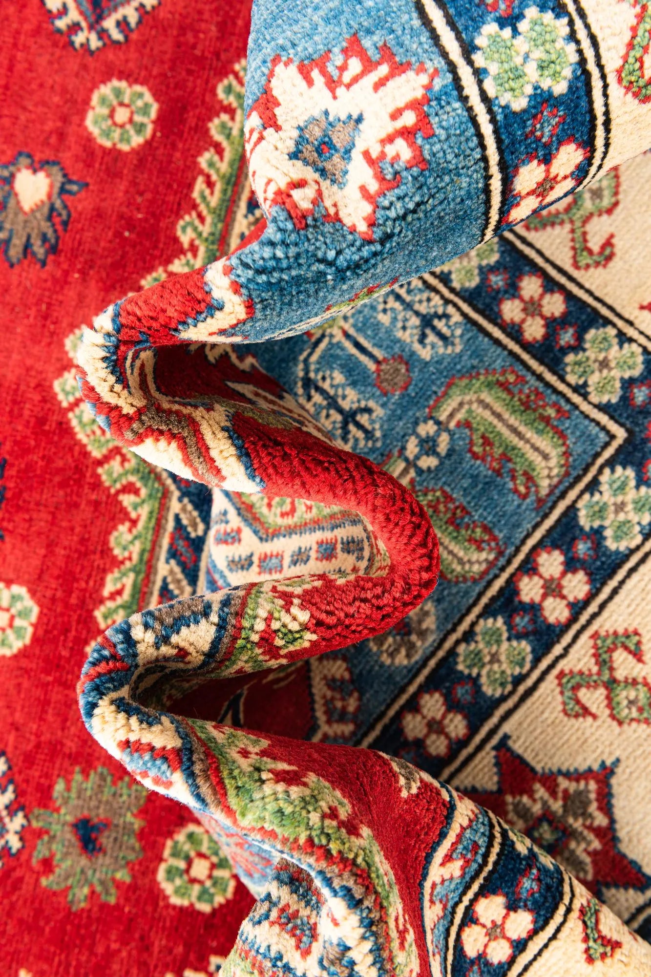 Red Color Kazak Hand-Knotted Wool Rug