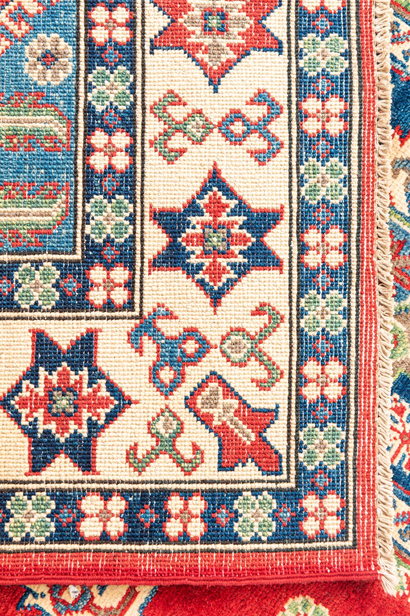 Red Color Kazak Hand-Knotted Wool Rug