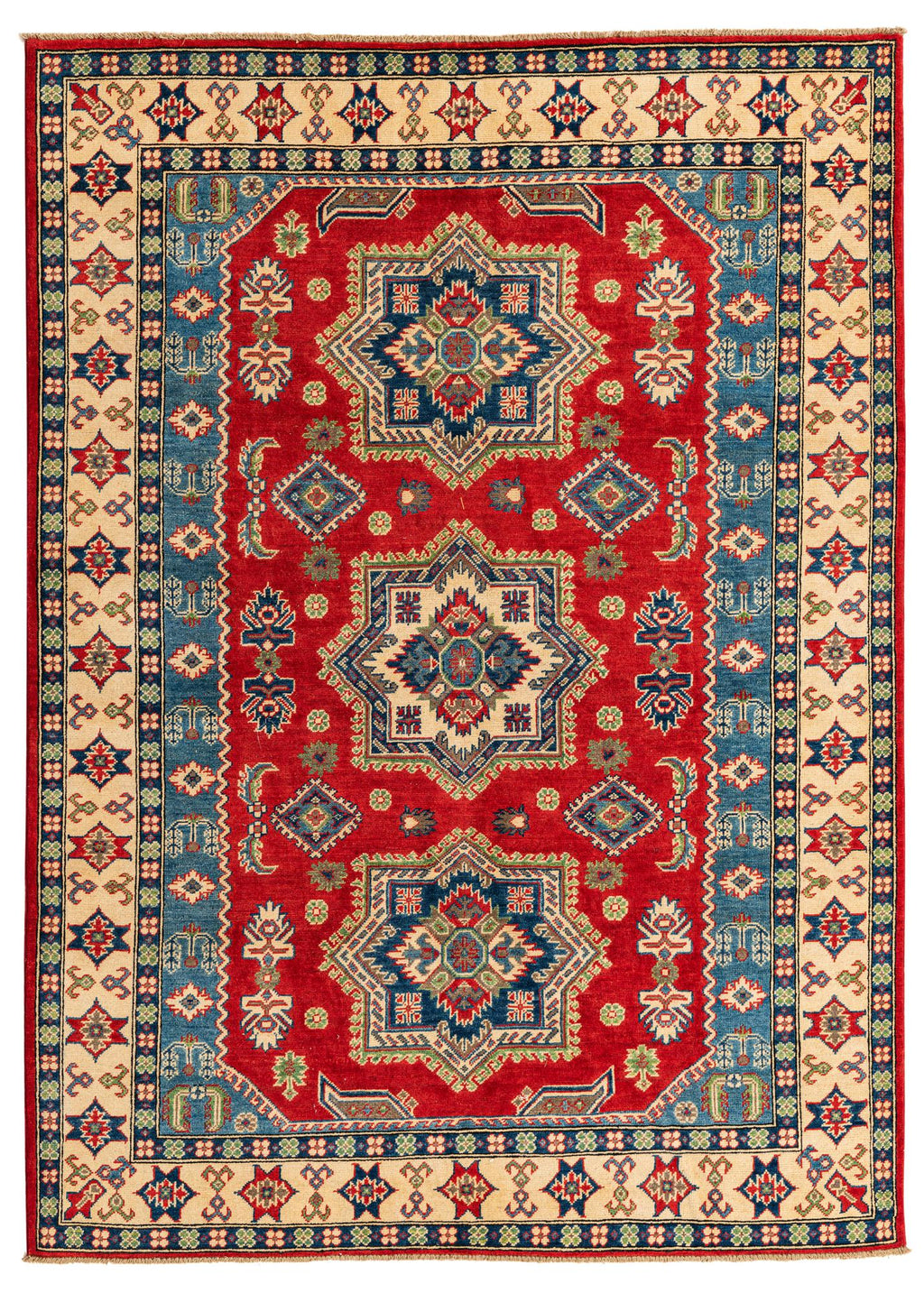 Red Color Kazak Hand-Knotted Wool Rug