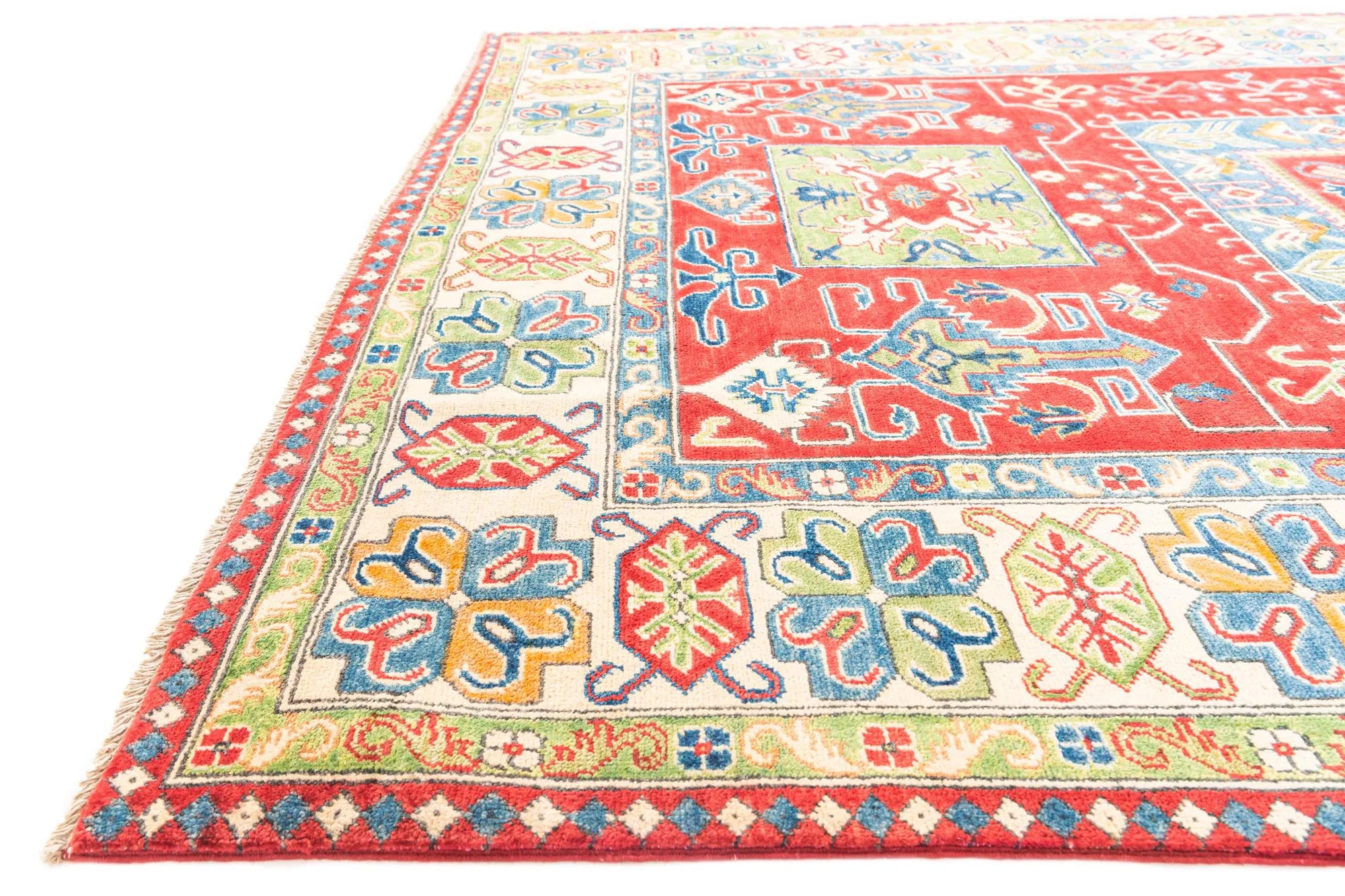 Red Color Kazak Hand-Knotted Wool Rug
