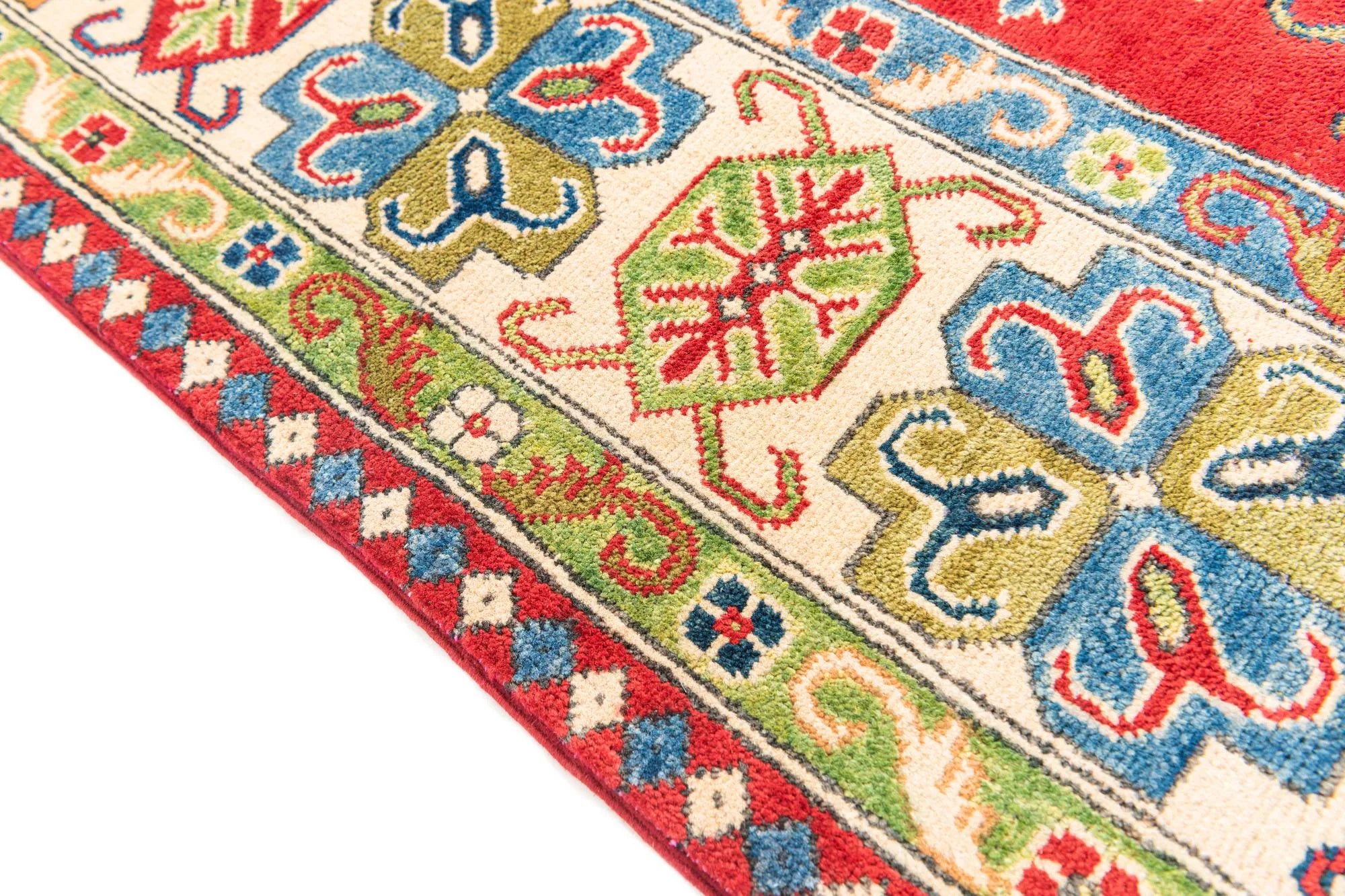 Red Color Kazak Hand-Knotted Wool Rug