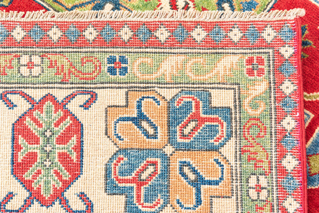 Red Color Kazak Hand-Knotted Wool Rug