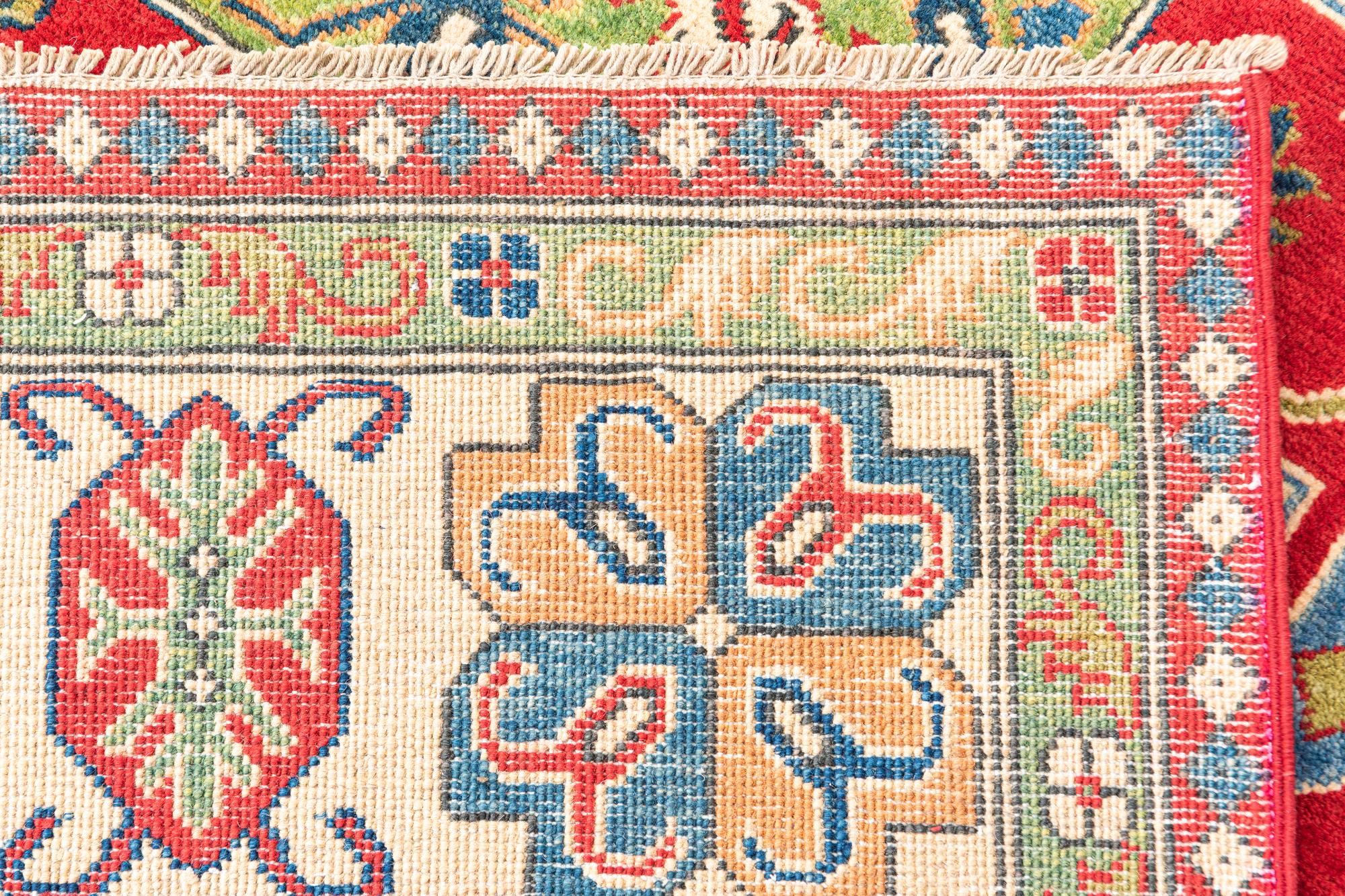Red Color Kazak Hand-Knotted Wool Rug