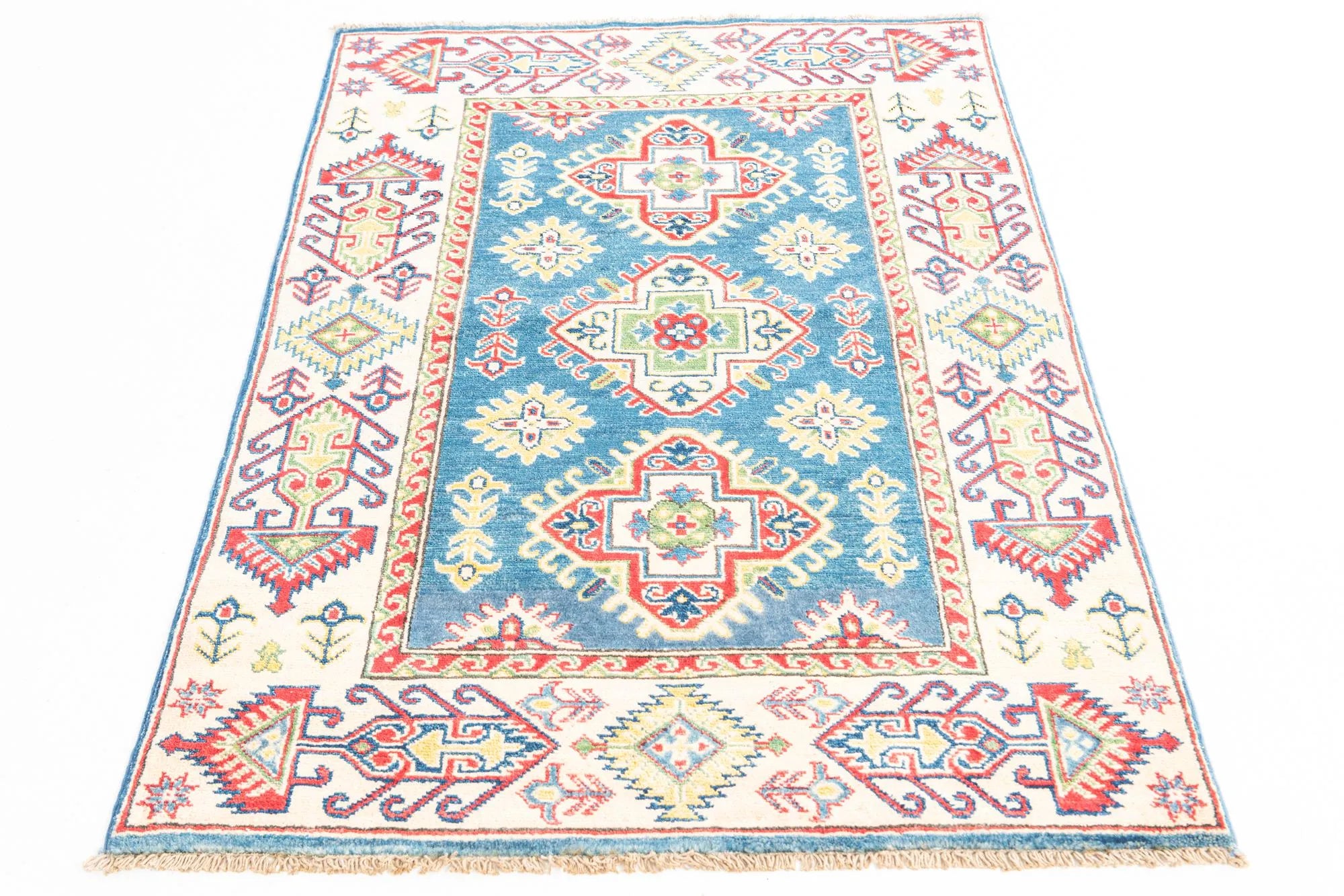 Blue Color Kazak Hand-Knotted Wool Rug