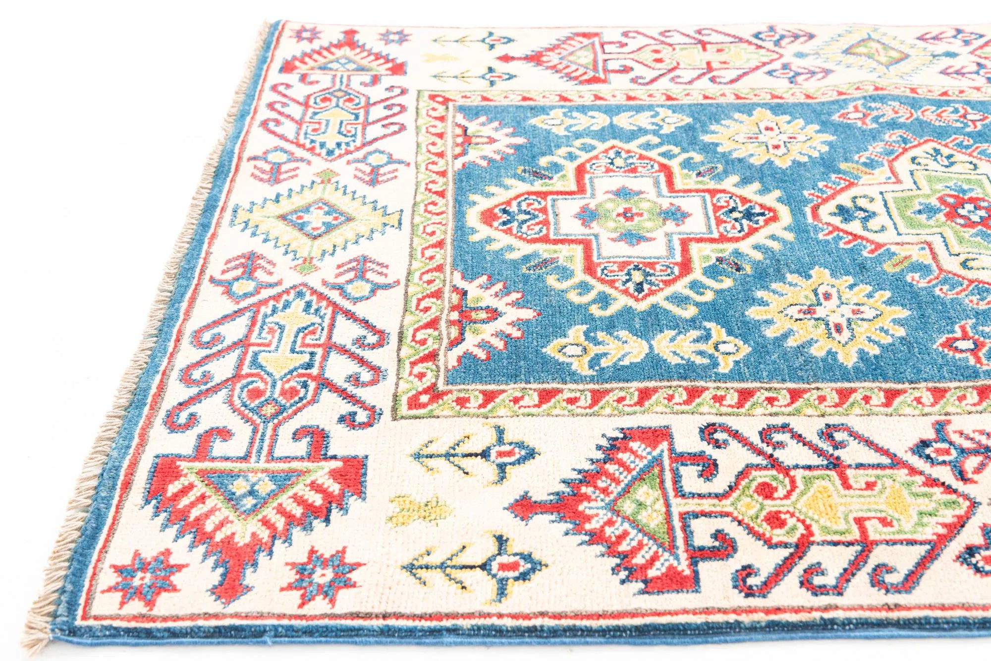 Blue Color Kazak Hand-Knotted Wool Rug