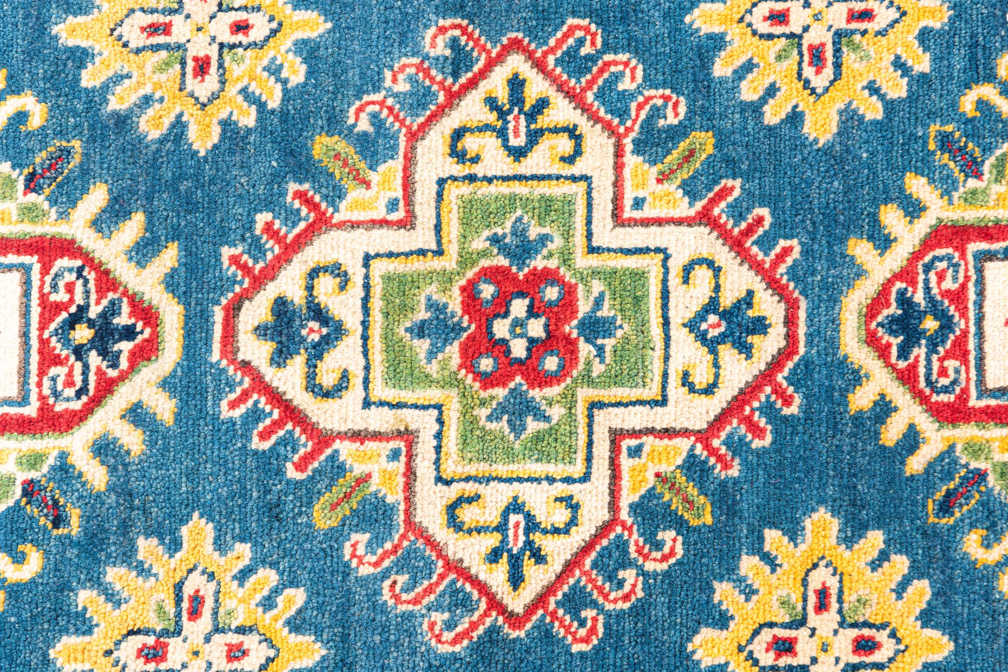 Blue Color Kazak Hand-Knotted Wool Rug