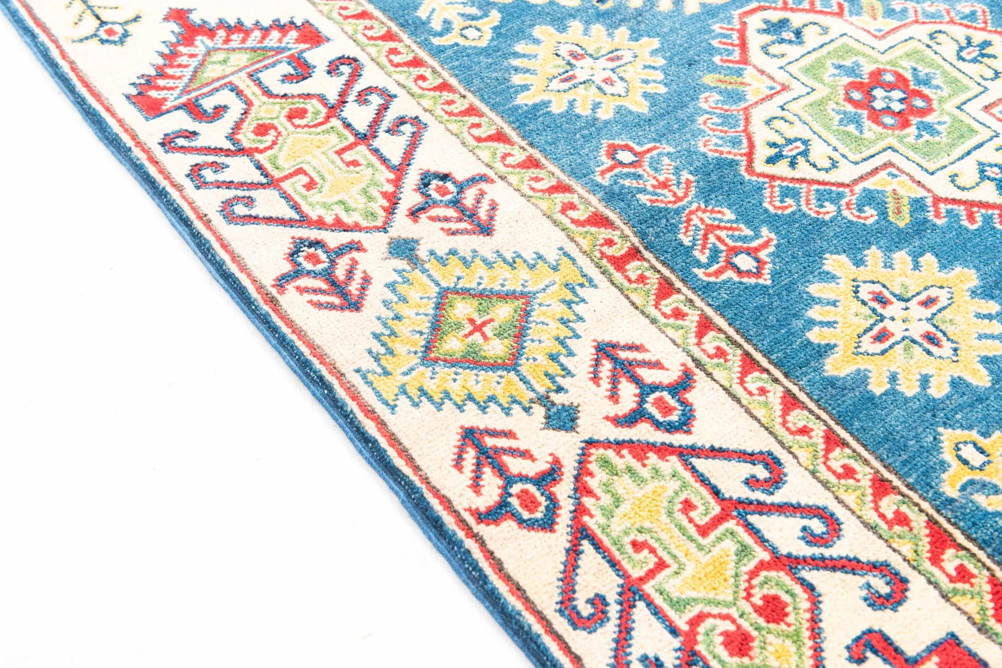 Blue Color Kazak Hand-Knotted Wool Rug