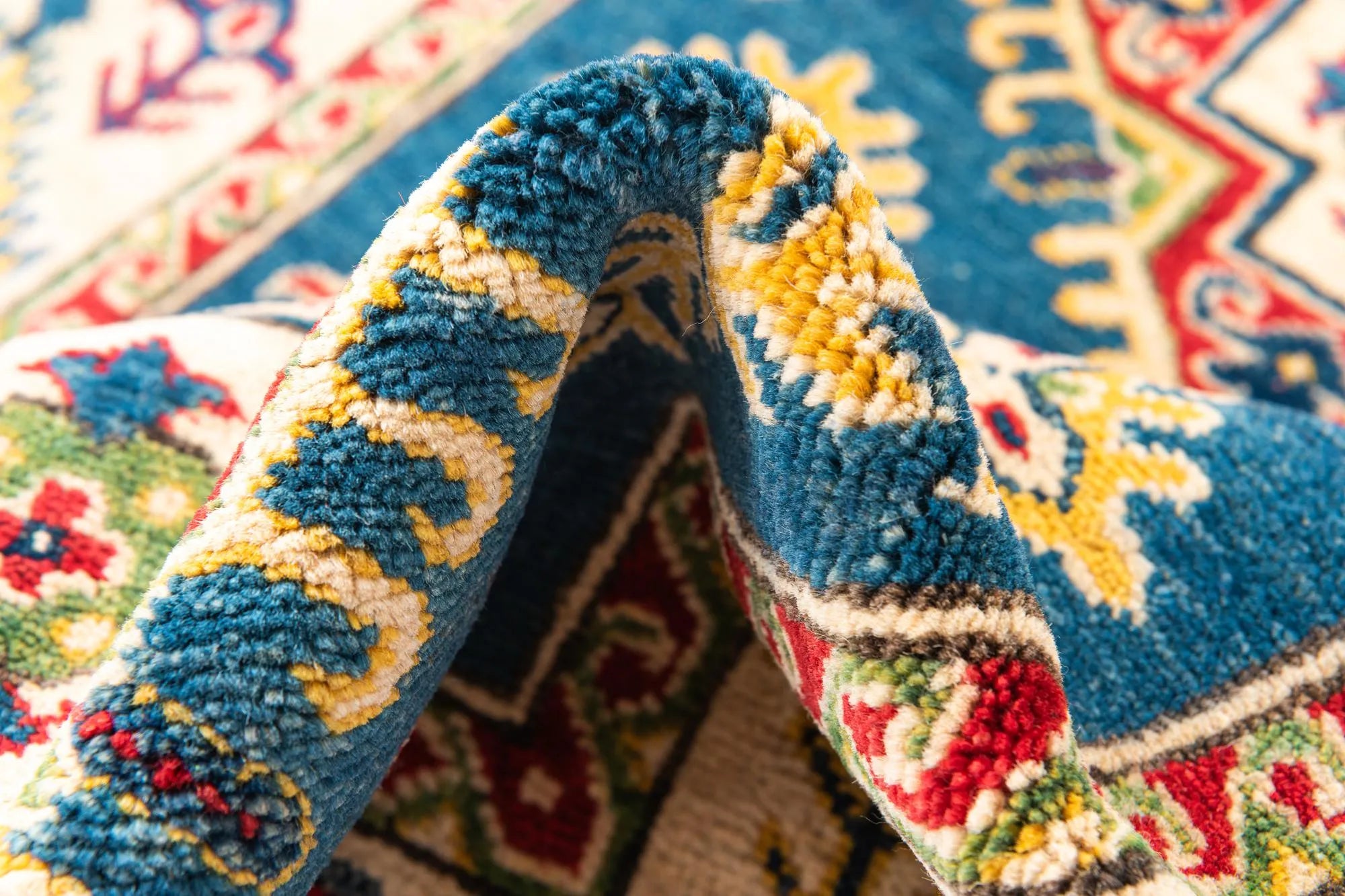 Blue Color Kazak Hand-Knotted Wool Rug