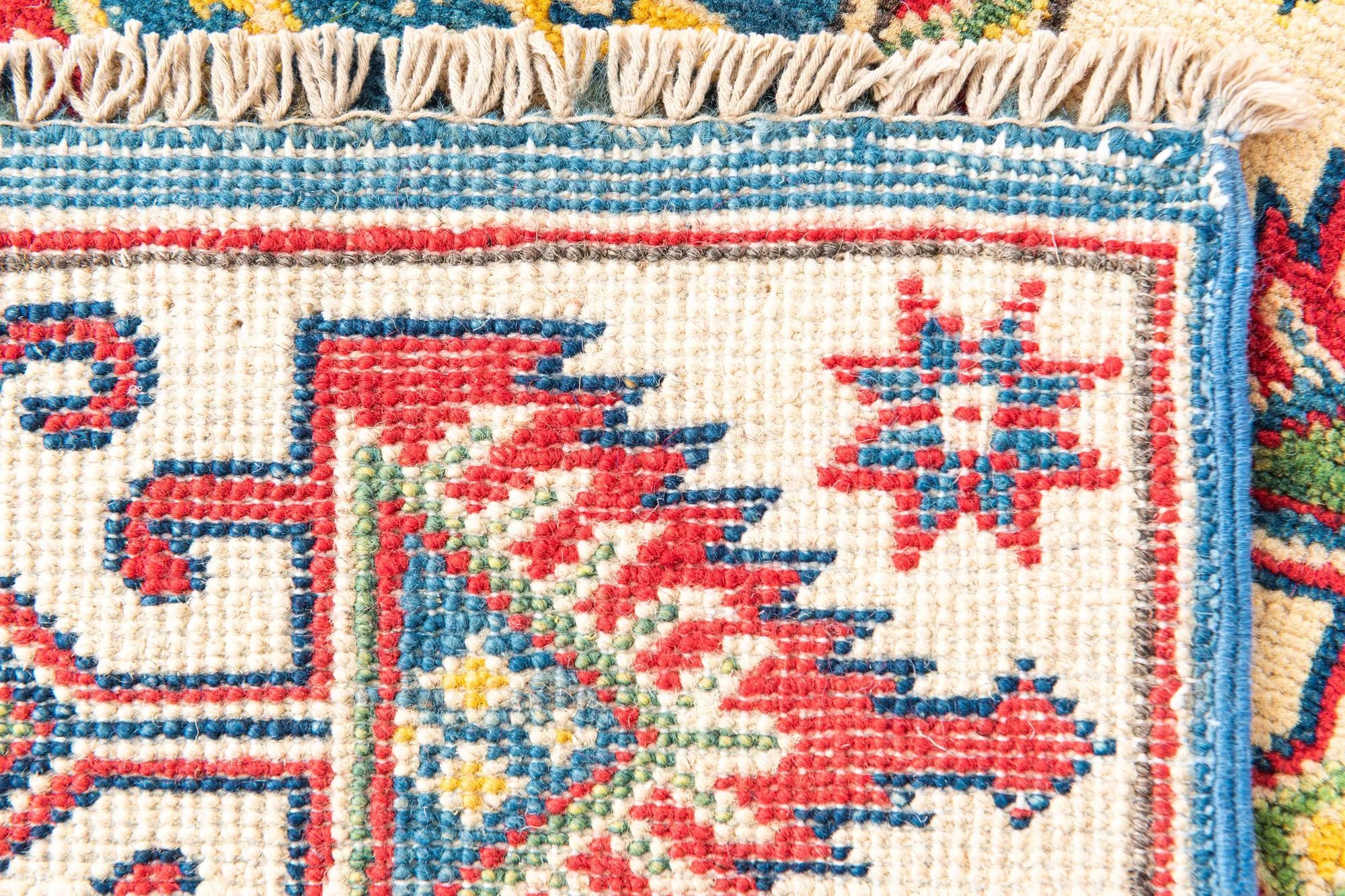 Blue Color Kazak Hand-Knotted Wool Rug