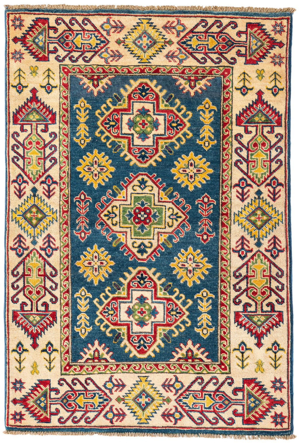 Blue Color Kazak Hand-Knotted Wool Rug