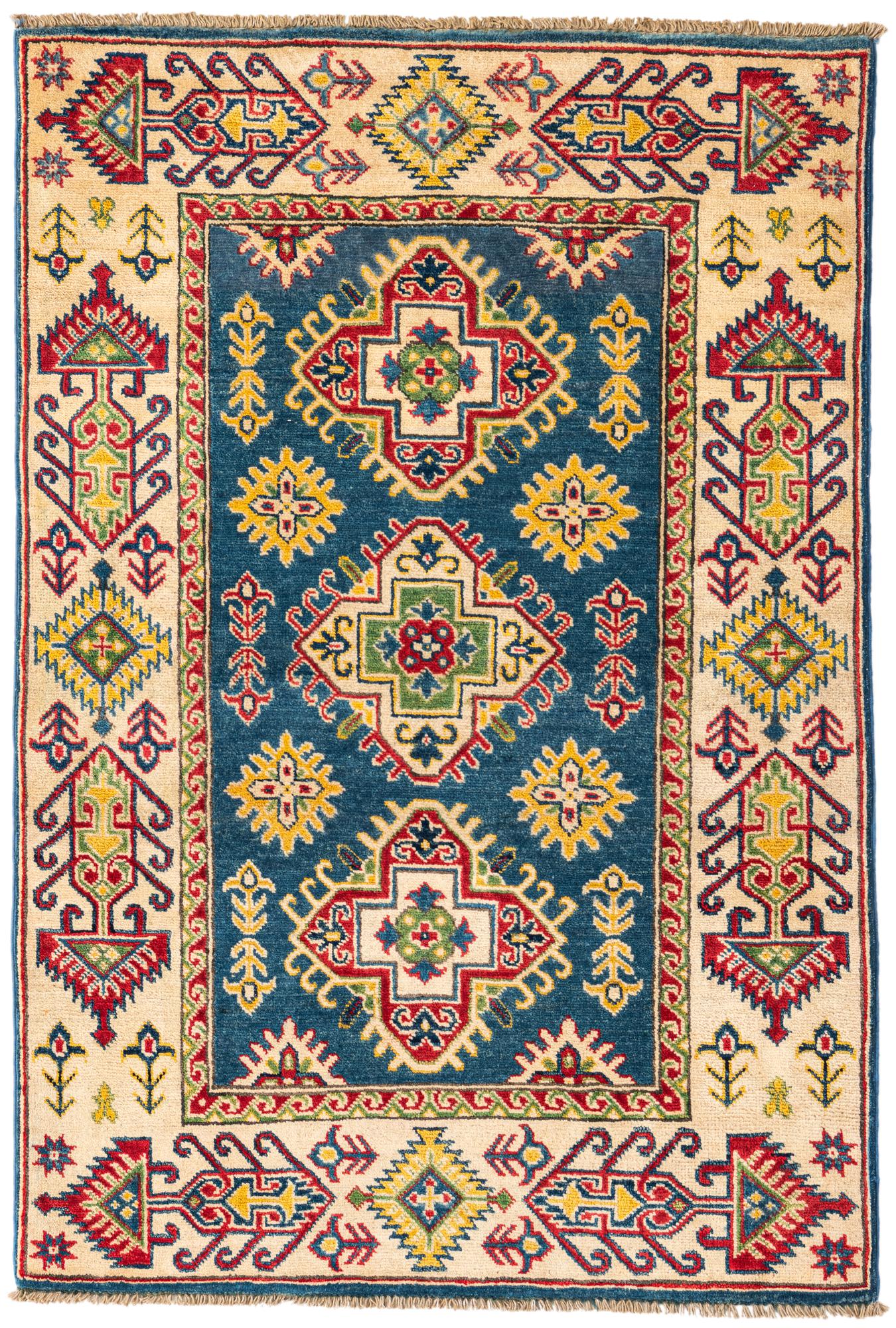 Blue Color Kazak Hand-Knotted Wool Rug