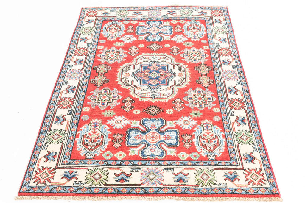 Red Color Kazak Hand-Knotted Wool Rug
