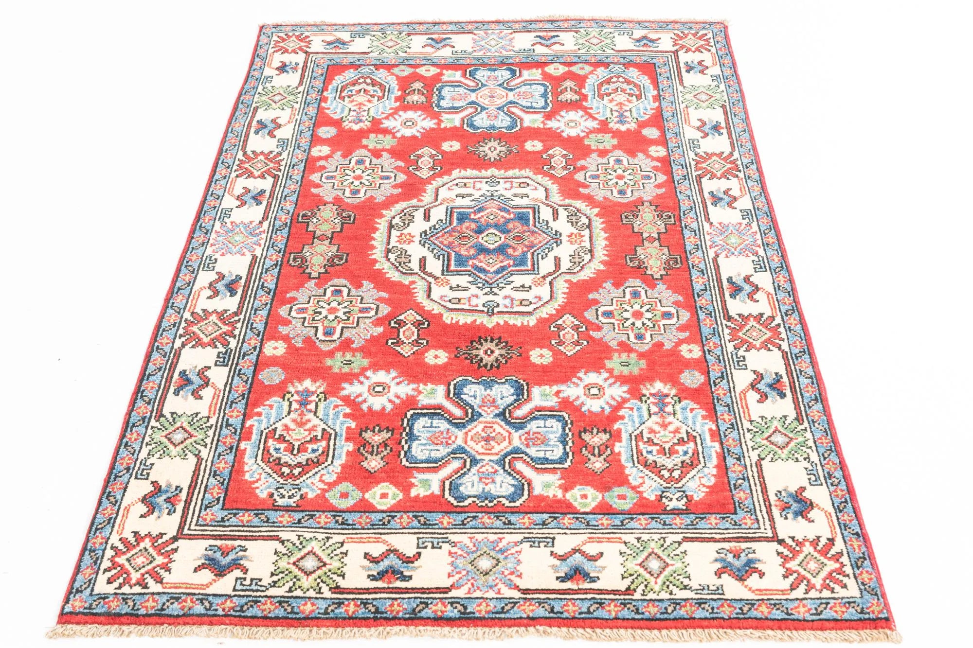Red Color Kazak Hand-Knotted Wool Rug