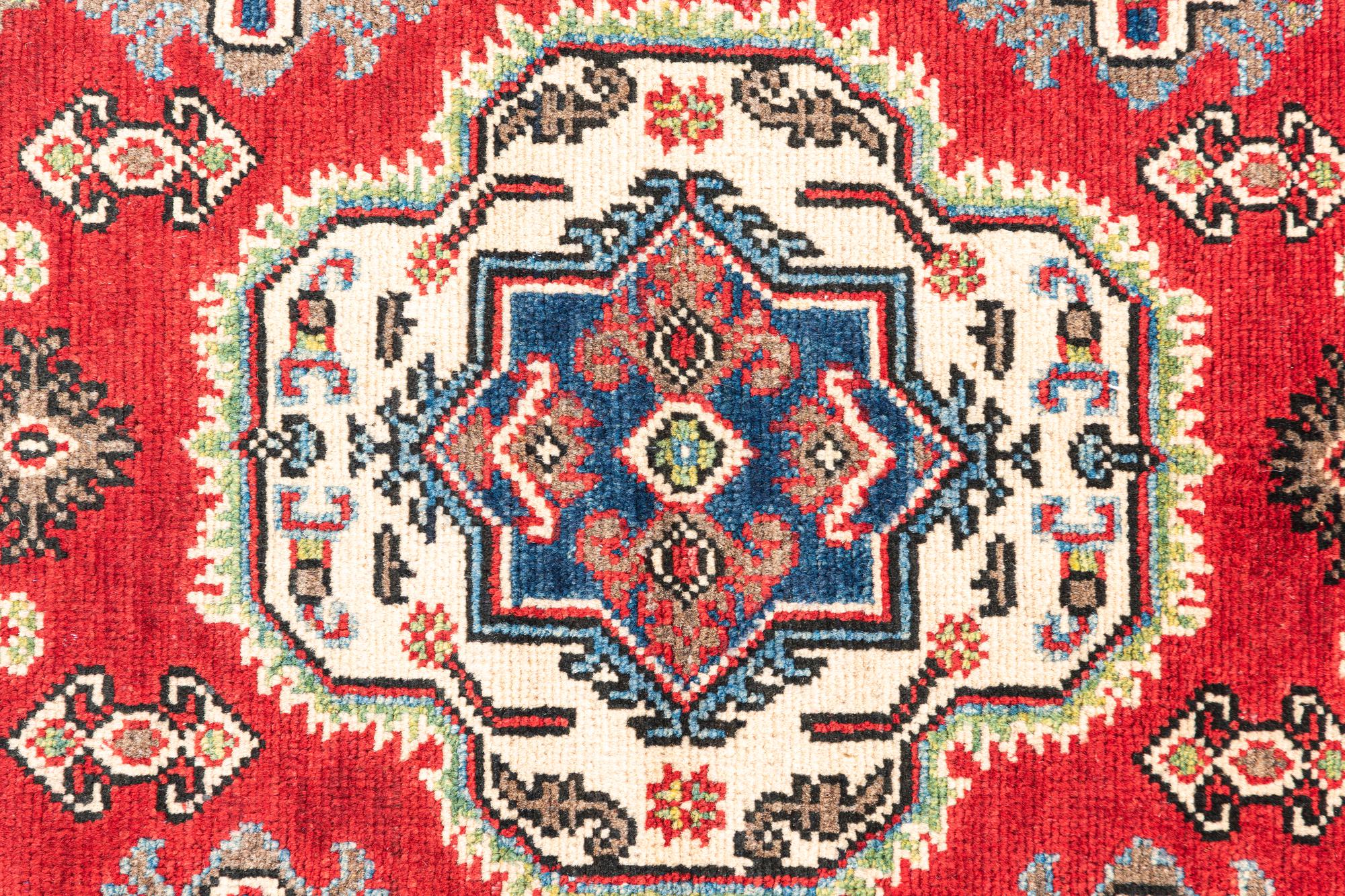 Red Color Kazak Hand-Knotted Wool Rug