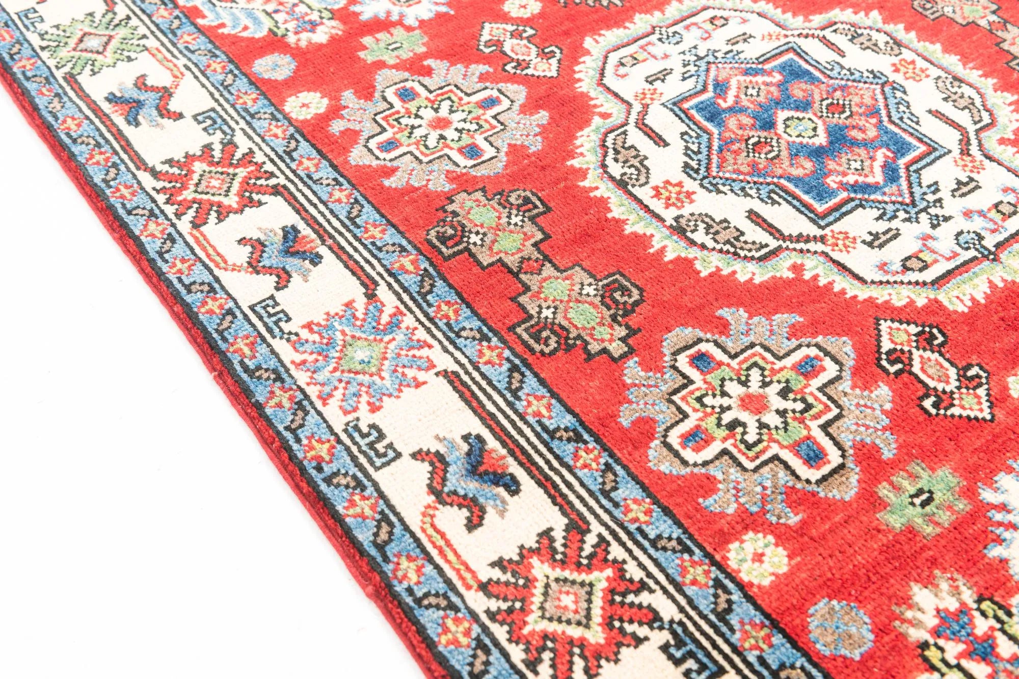 Red Color Kazak Hand-Knotted Wool Rug