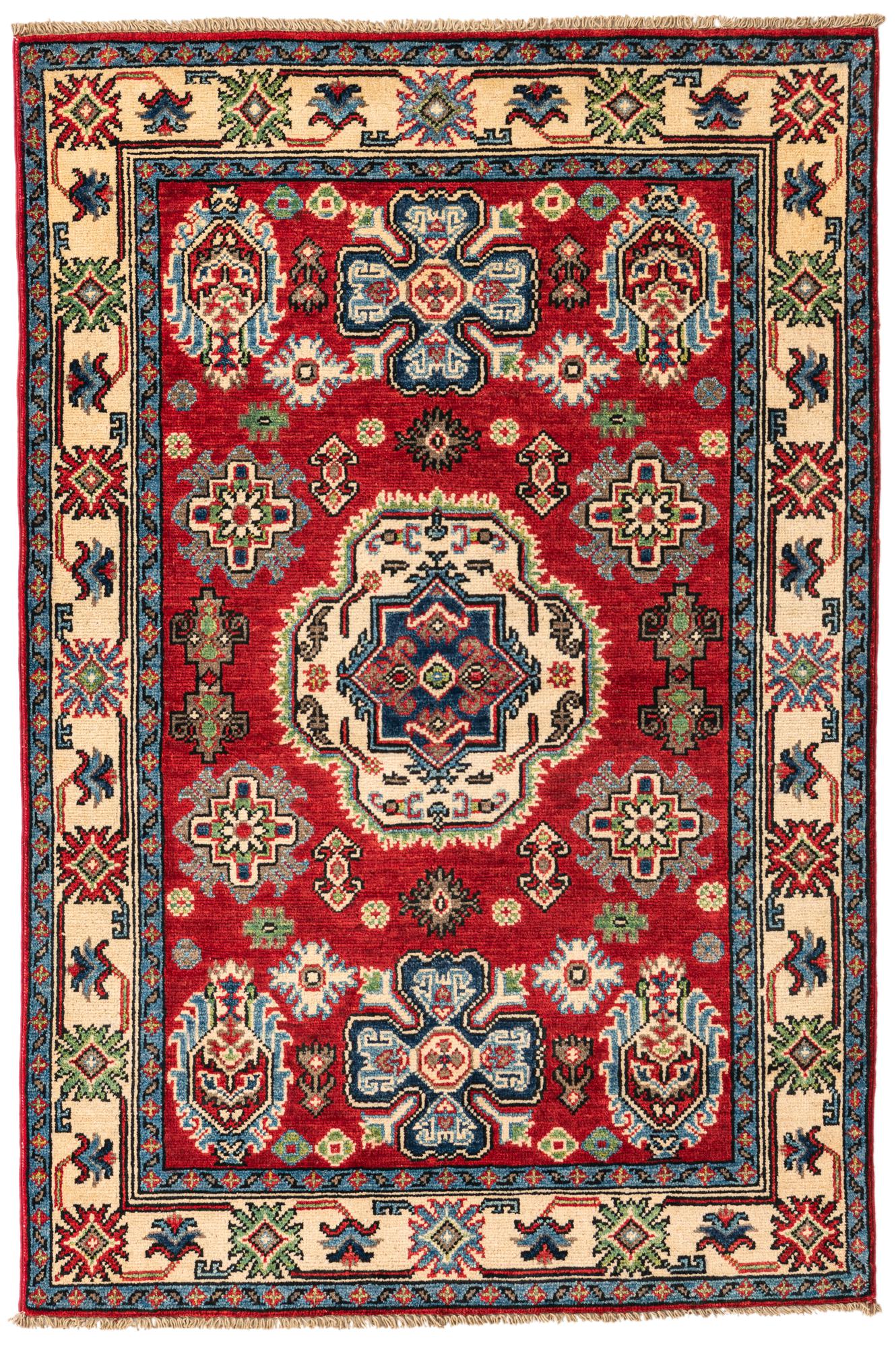 Red Color Kazak Hand-Knotted Wool Rug