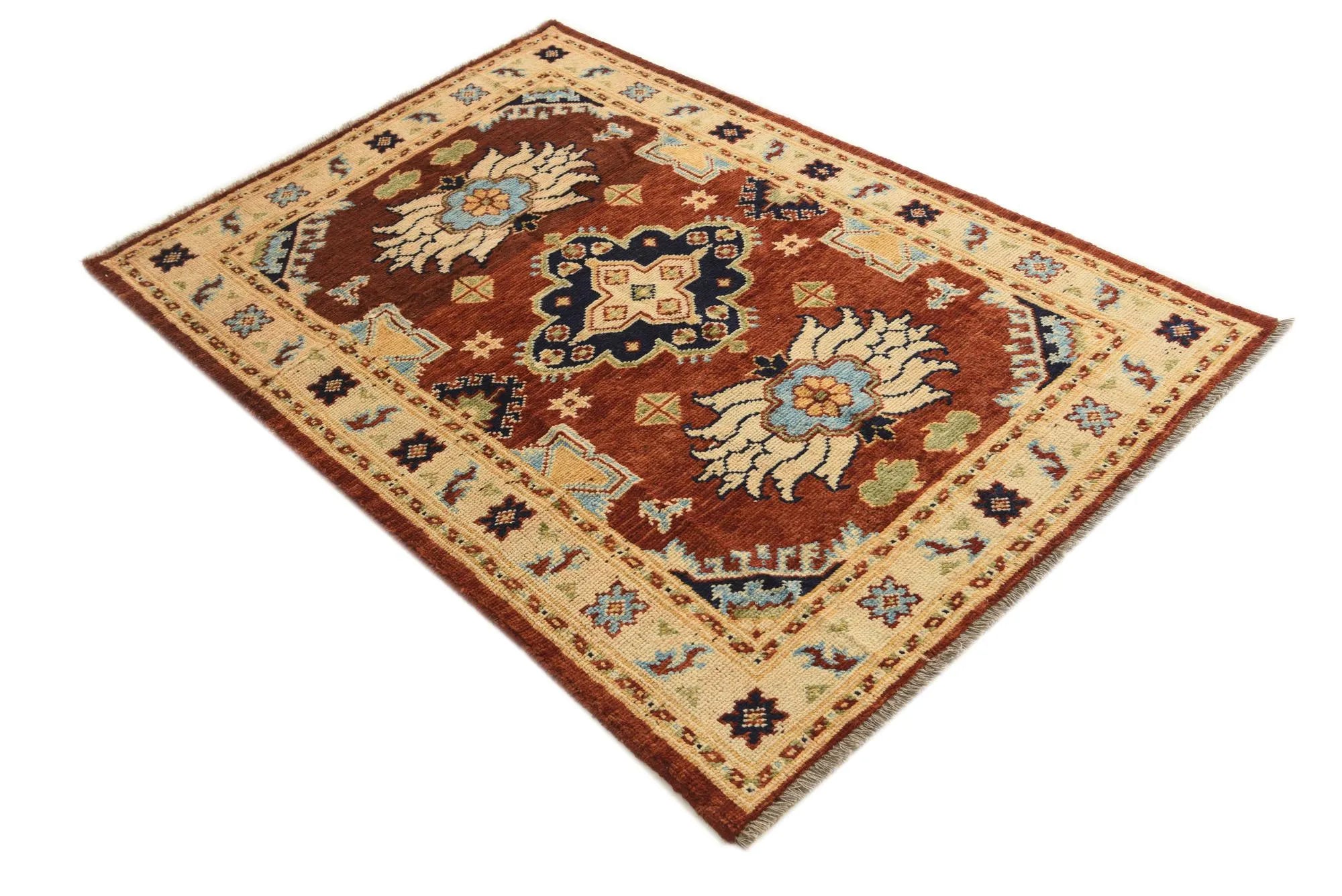 Rust Color Kazak Hand-Knotted Wool Rug