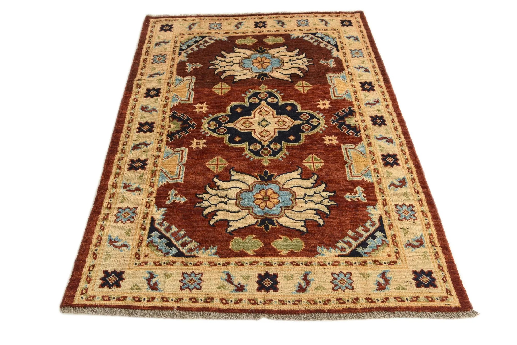 Rust Color Kazak Hand-Knotted Wool Rug