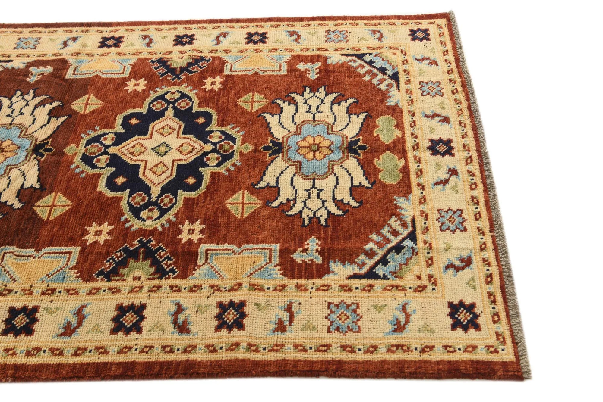 Rust Color Kazak Hand-Knotted Wool Rug