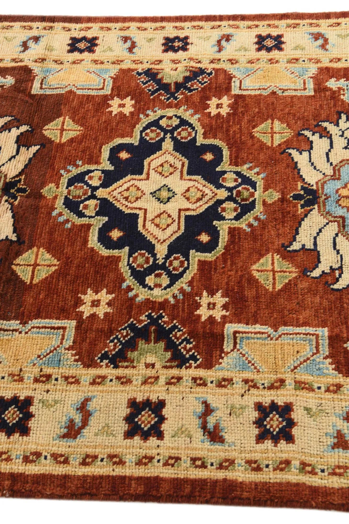 Rust Color Kazak Hand-Knotted Wool Rug
