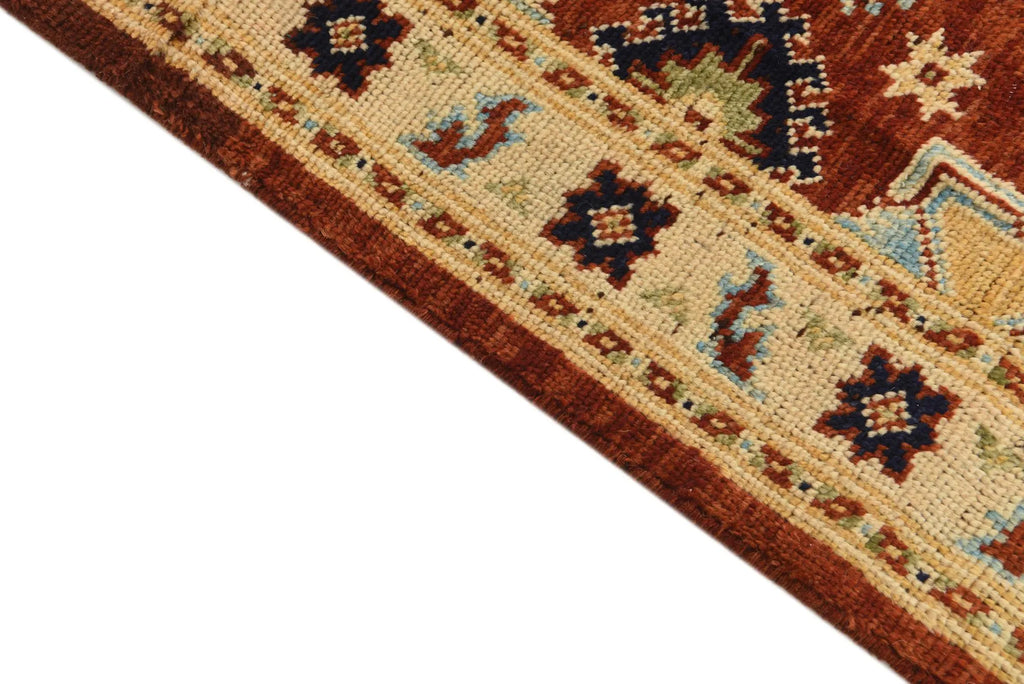 Rust Color Kazak Hand-Knotted Wool Rug