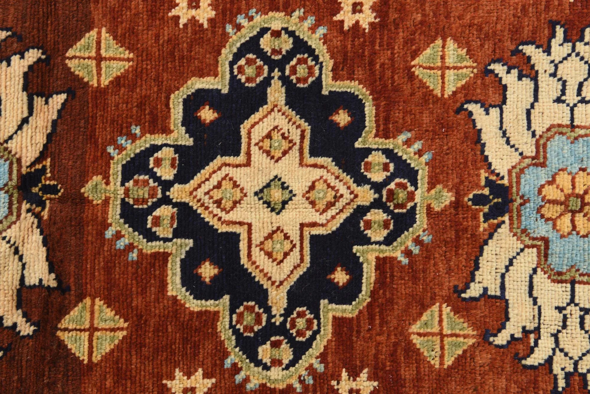 Rust Color Kazak Hand-Knotted Wool Rug