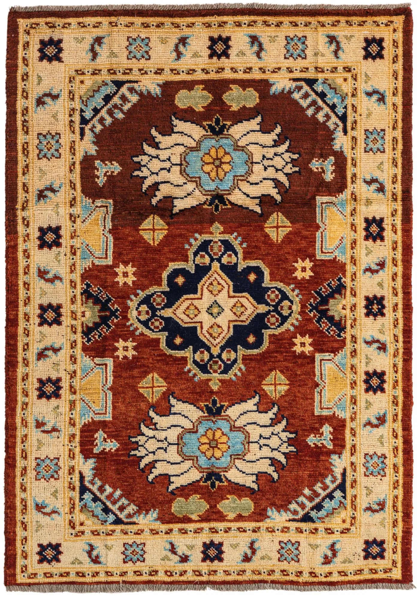 Rust Color Kazak Hand-Knotted Wool Rug