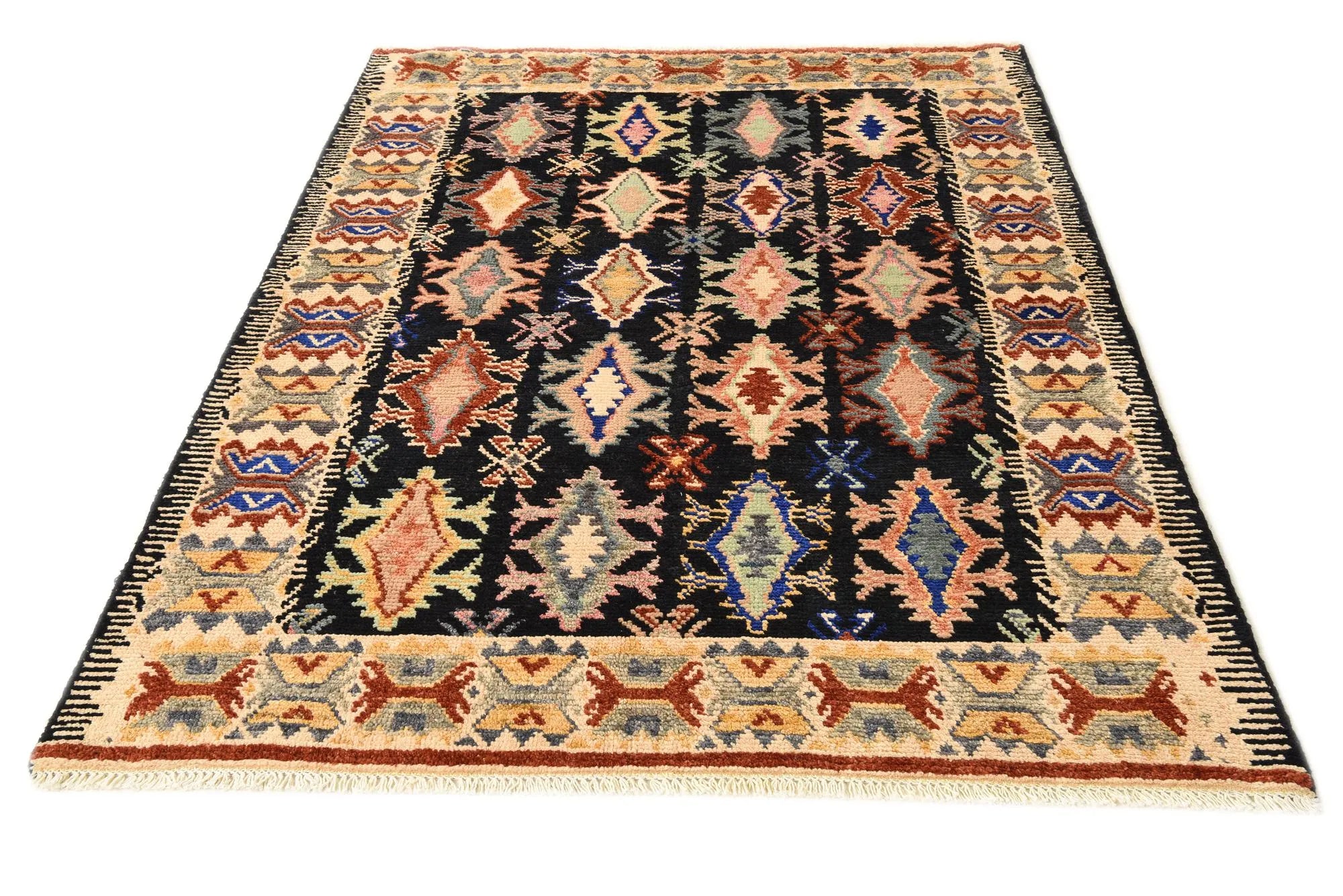 Black Color Kazak Hand-Knotted Wool Rug
