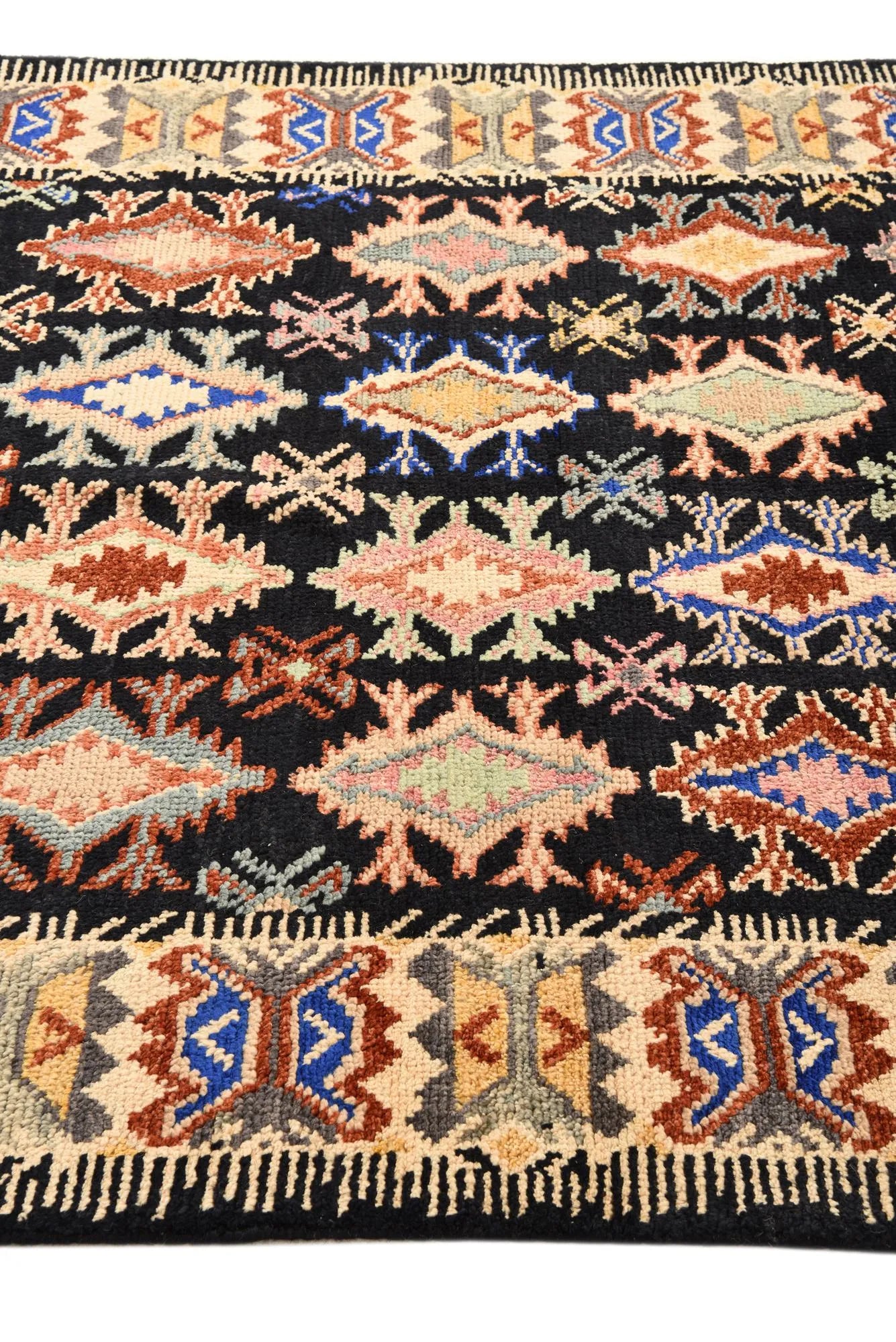 Black Color Kazak Hand-Knotted Wool Rug