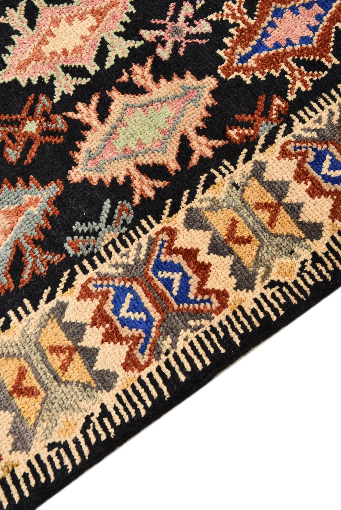 Black Color Kazak Hand-Knotted Wool Rug
