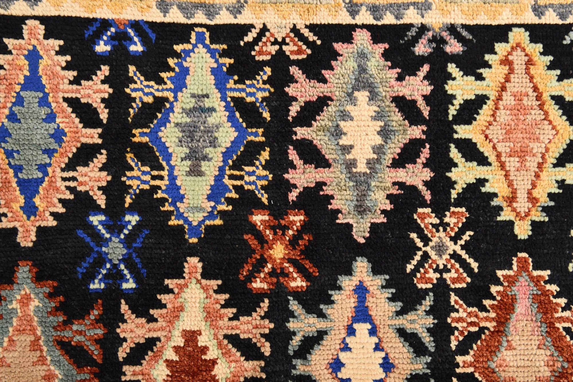 Black Color Kazak Hand-Knotted Wool Rug